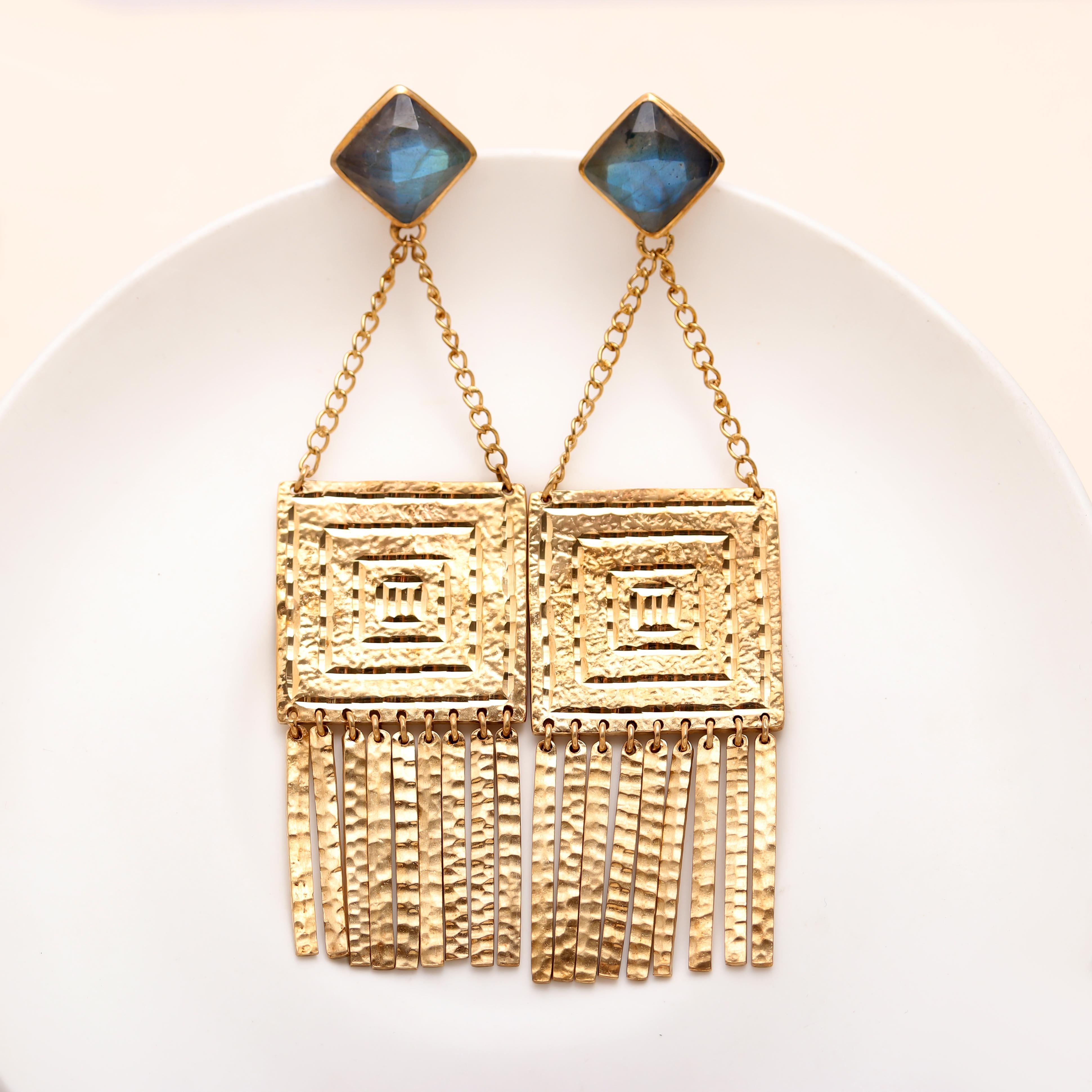 The Aztec Horizon: Gold Geometric Fringe Earrings
