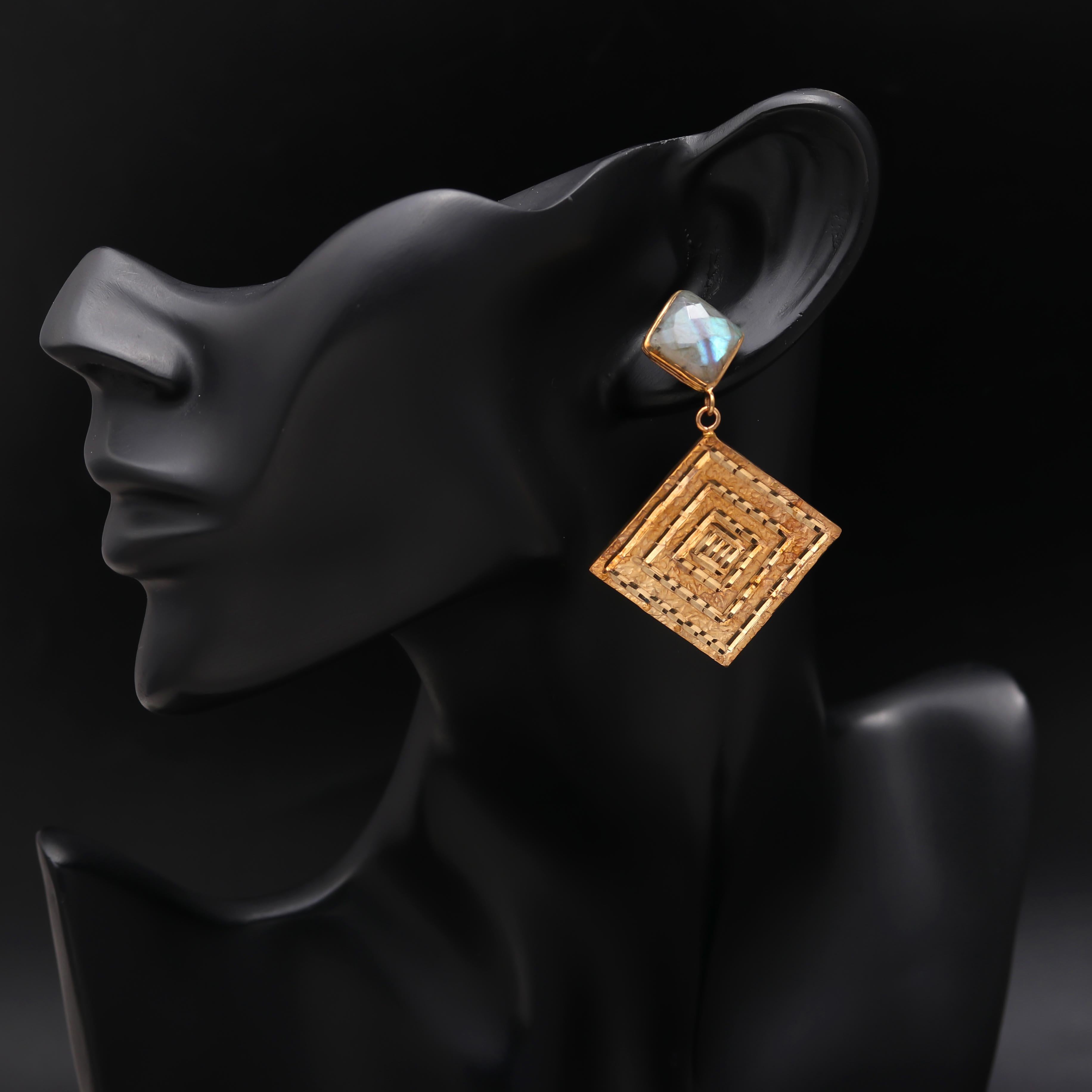 The Aztec Maze: Gold Geometric Square Earrings