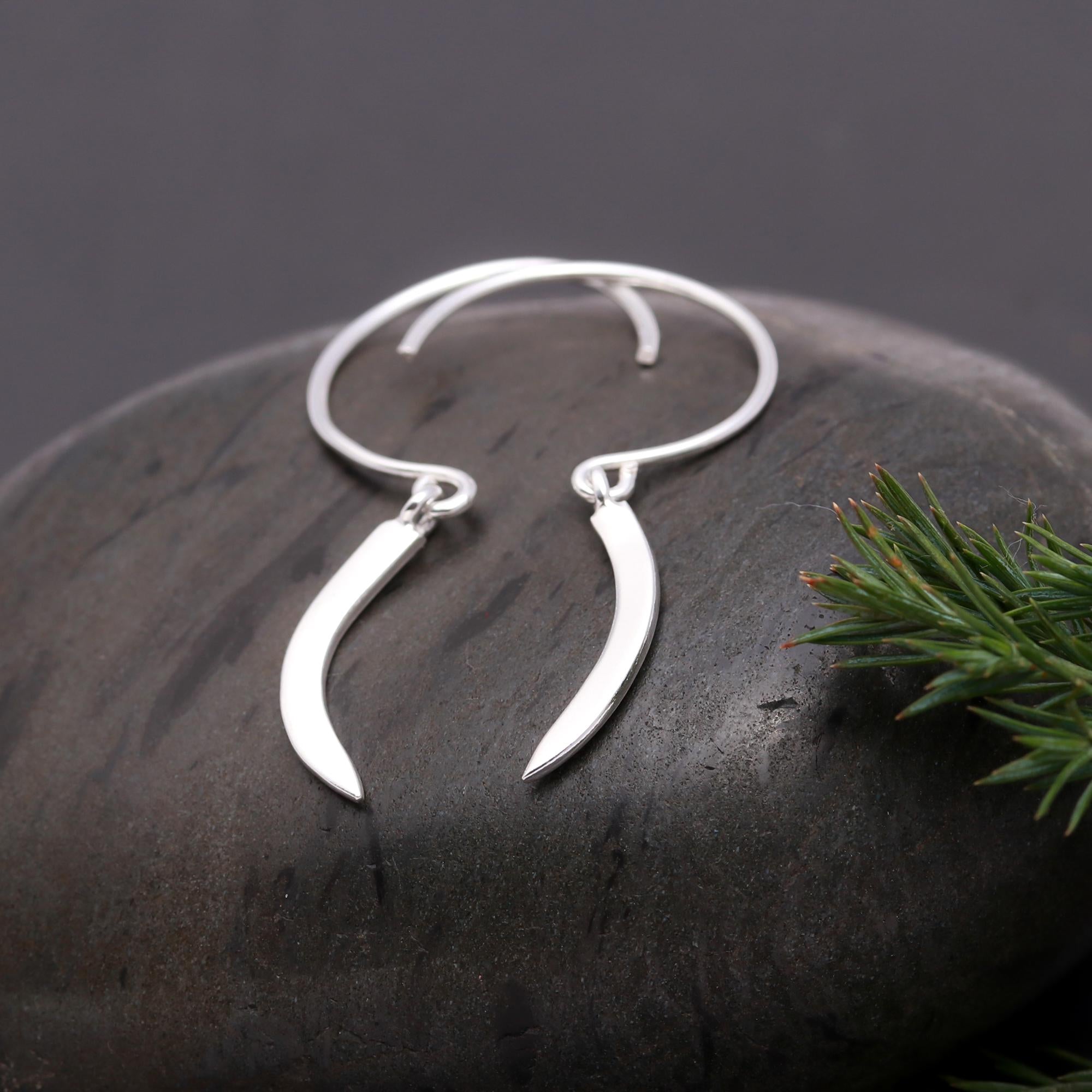 925 Silver Curved Drop Dangle Earrings