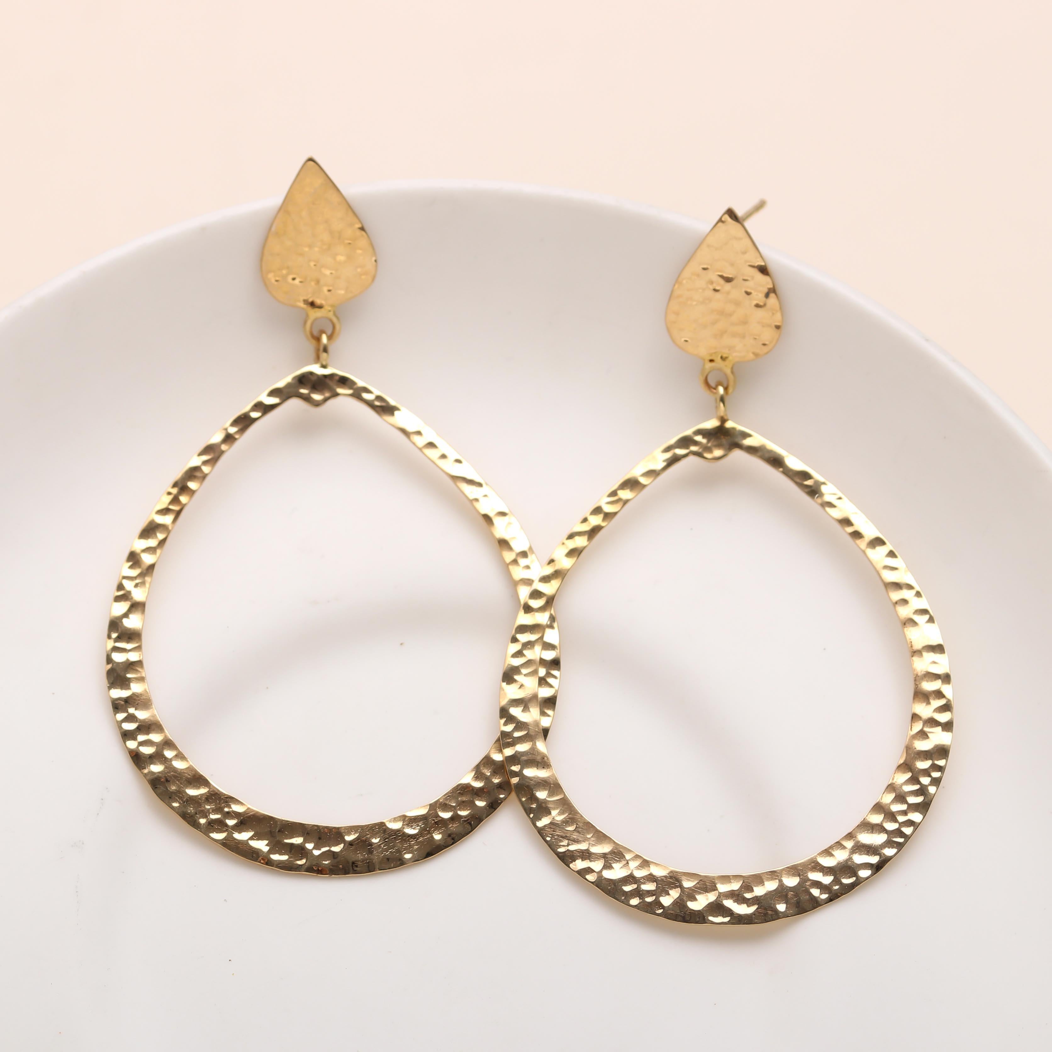 The Golden Ripple: Hammered Organic Hoop Earrings