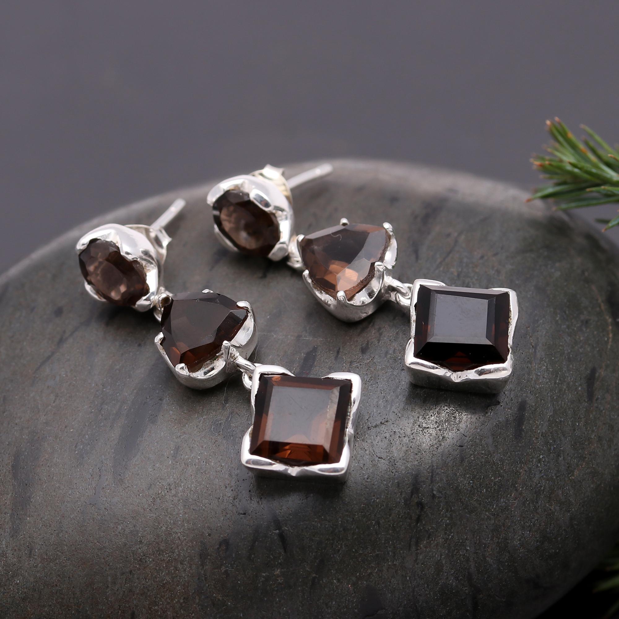 925 Silver Smoky Quartz Drop Earrings