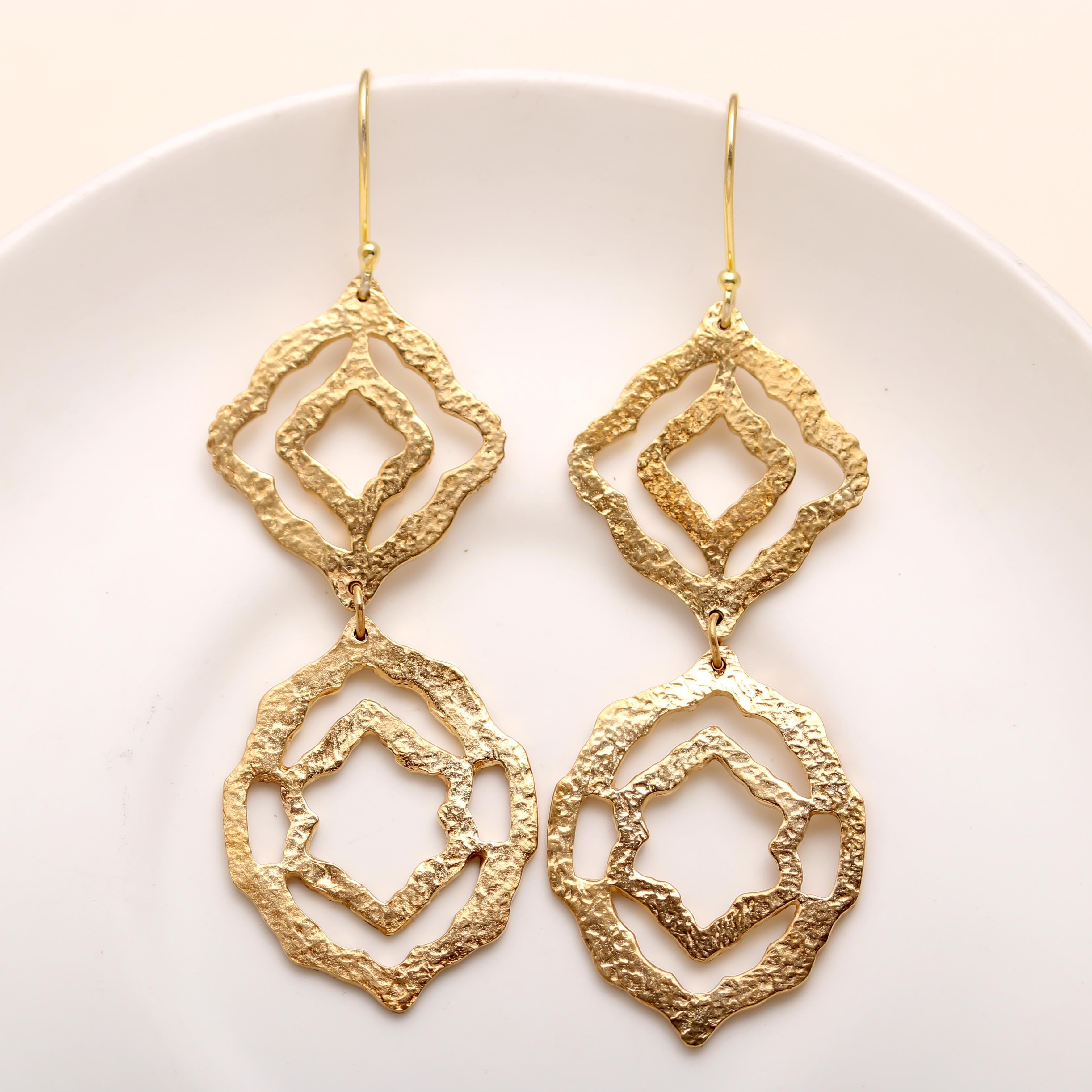 The Golden Arabesque: Hammered Cutout Drop Earrings