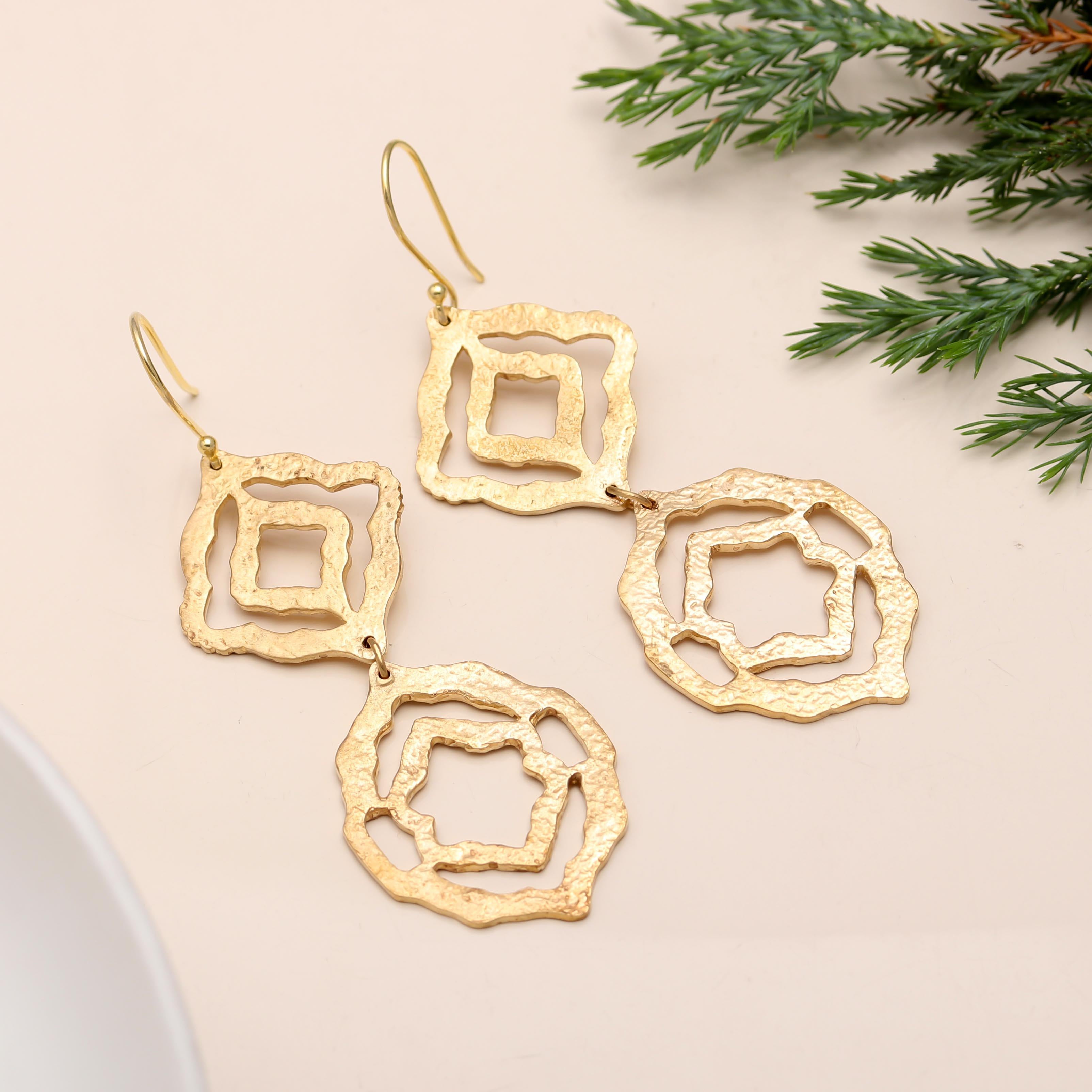 The Golden Arabesque: Hammered Cutout Drop Earrings
