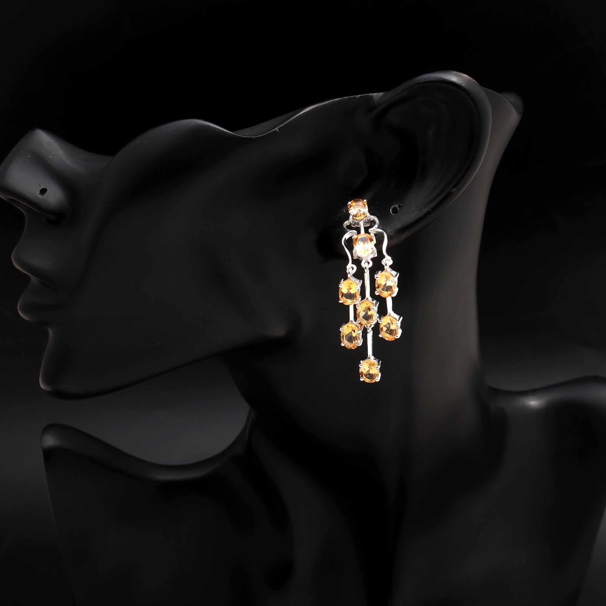 925 Silver Citrine Chandelier Earrings
