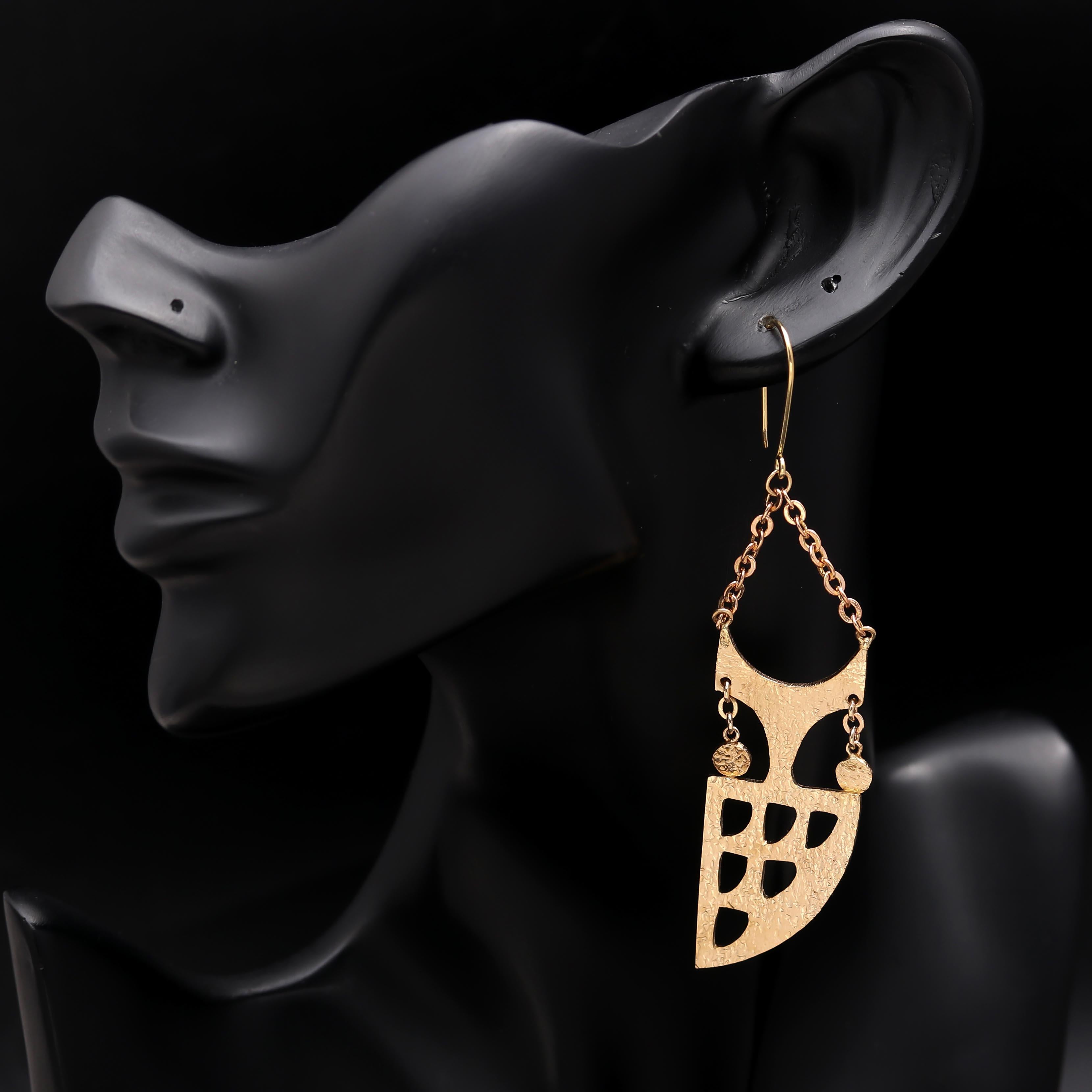 The Tribal Shield: Textured Gold Geometric Earrings