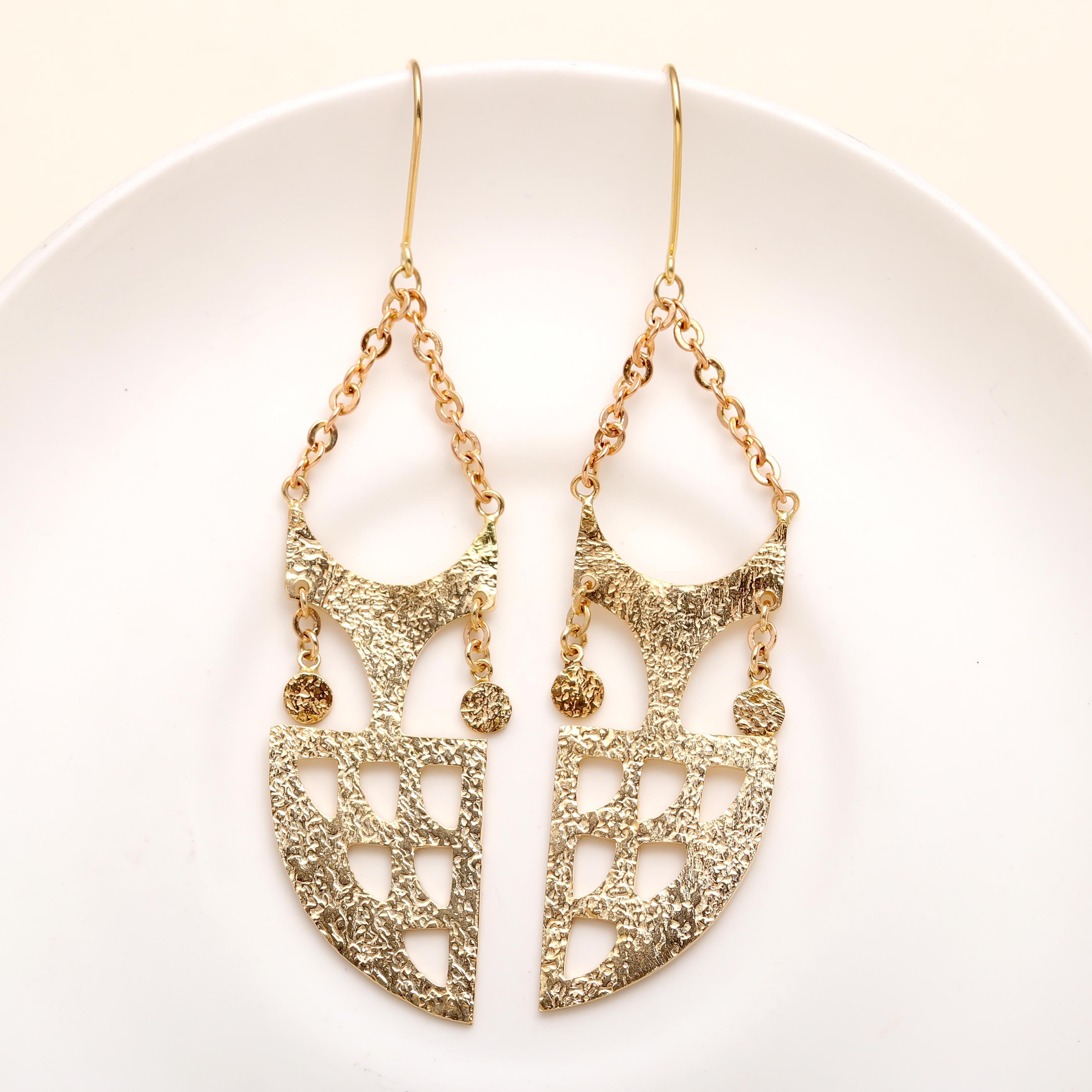 The Tribal Shield: Textured Gold Geometric Earrings