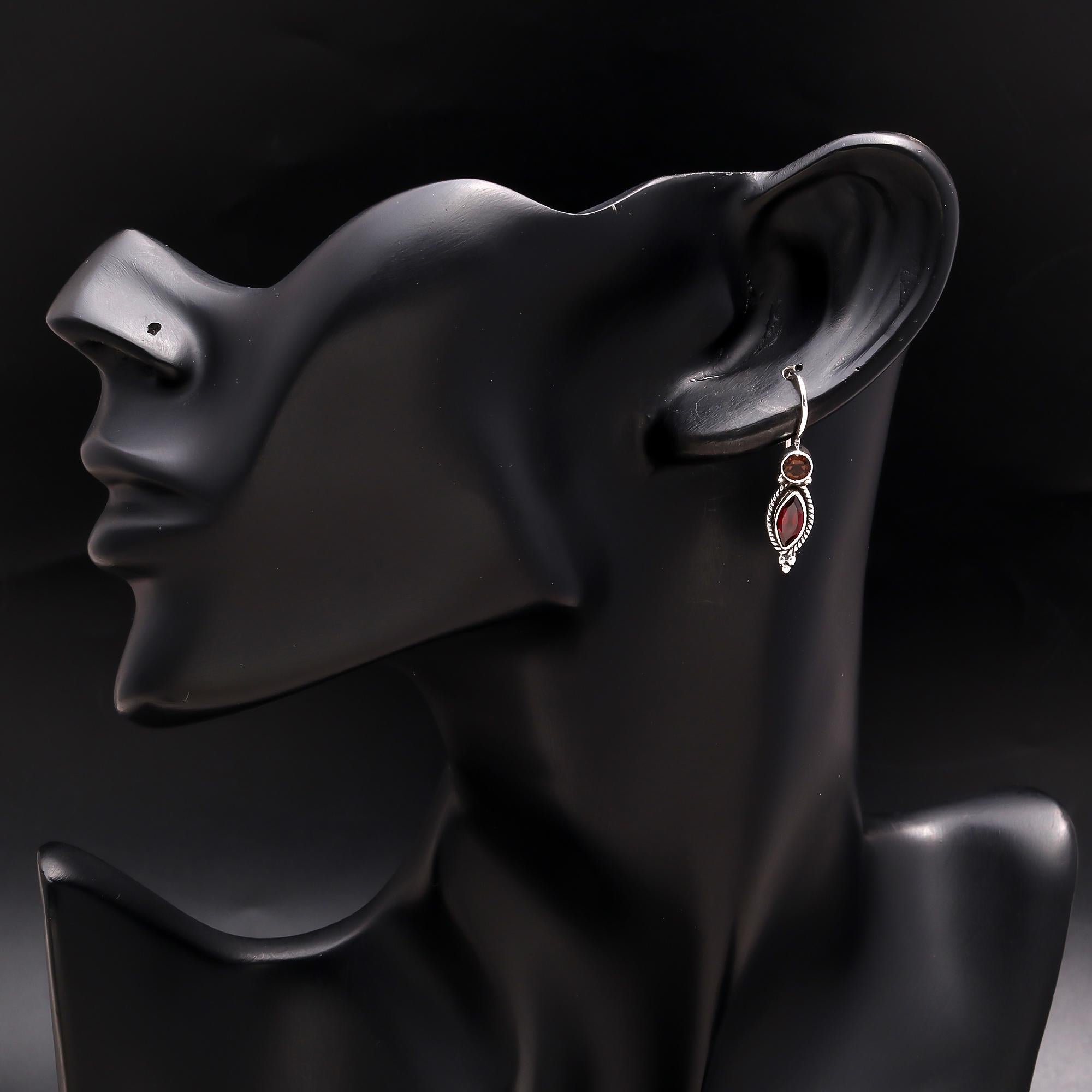 925 Silver Garnet Dangle Earrings