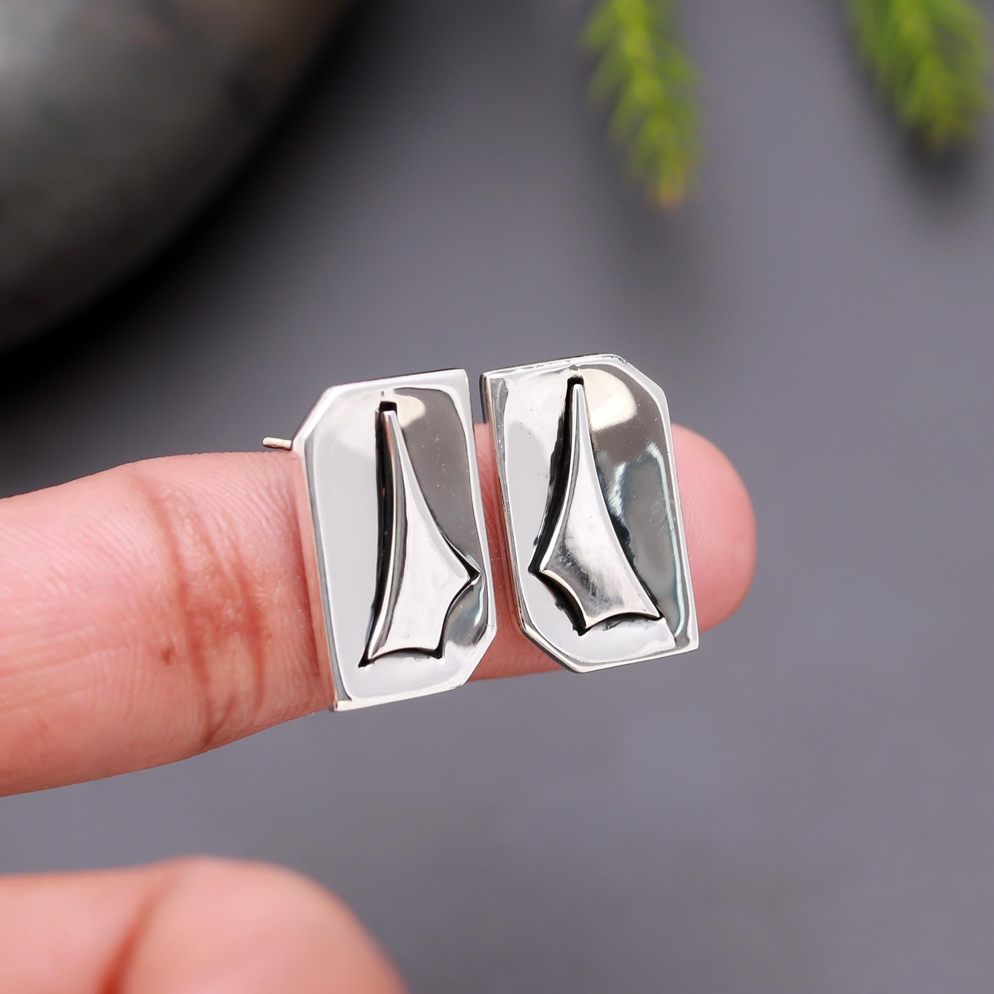 925 Silver Modern Rectangle Stud Earrings