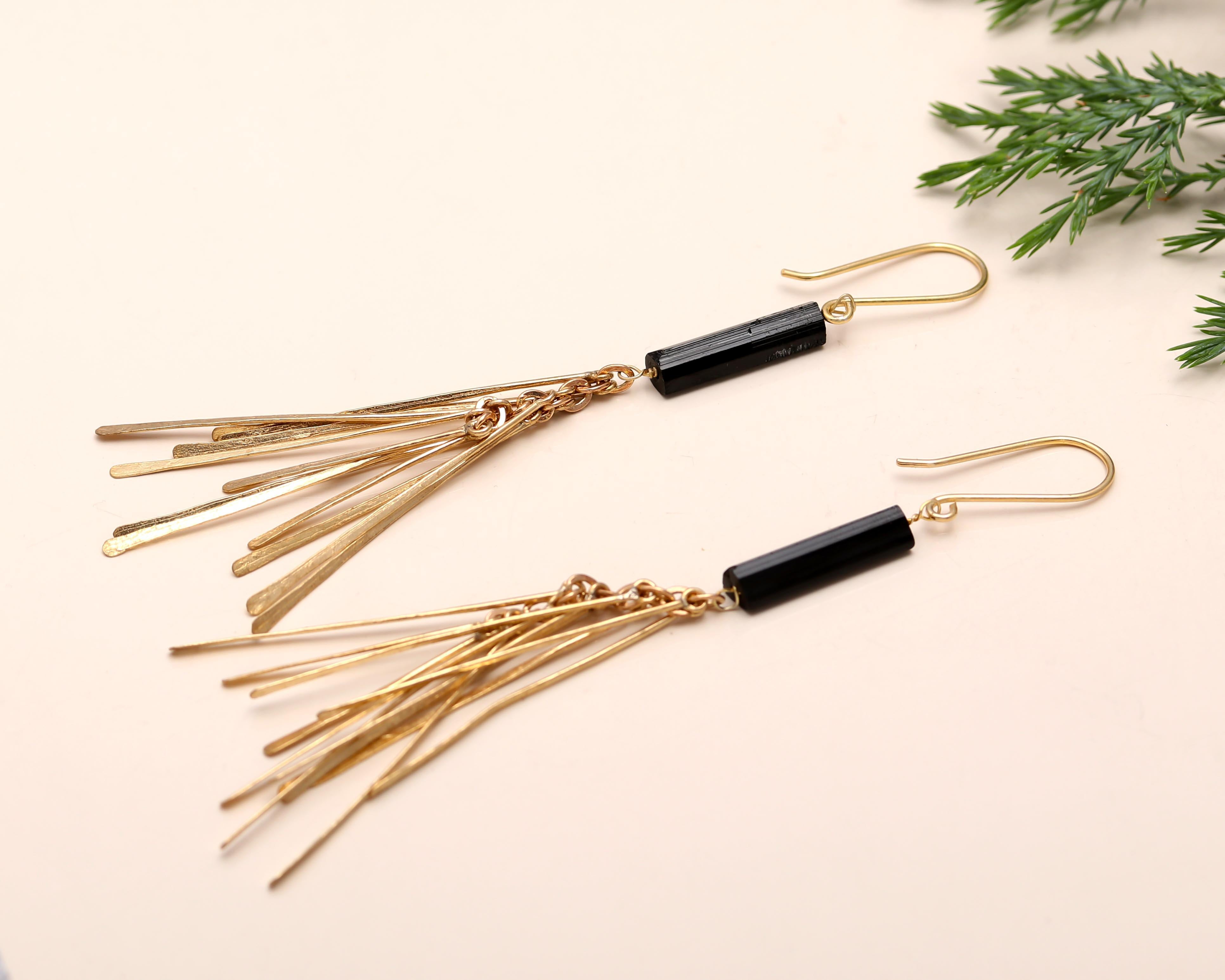 The Midnight Ray: Black Onyx & Gold Fringe Earrings