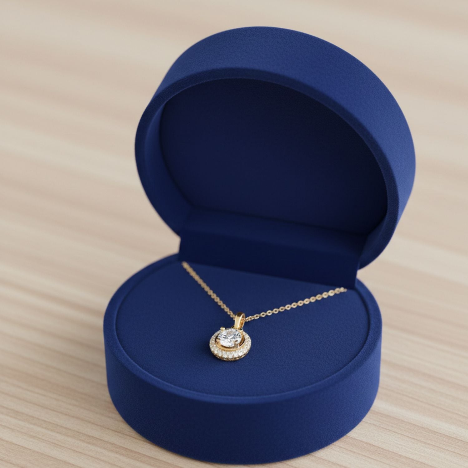 925 Sterling Silver Gold Plated Round Moissanite Halo Pendant Necklace