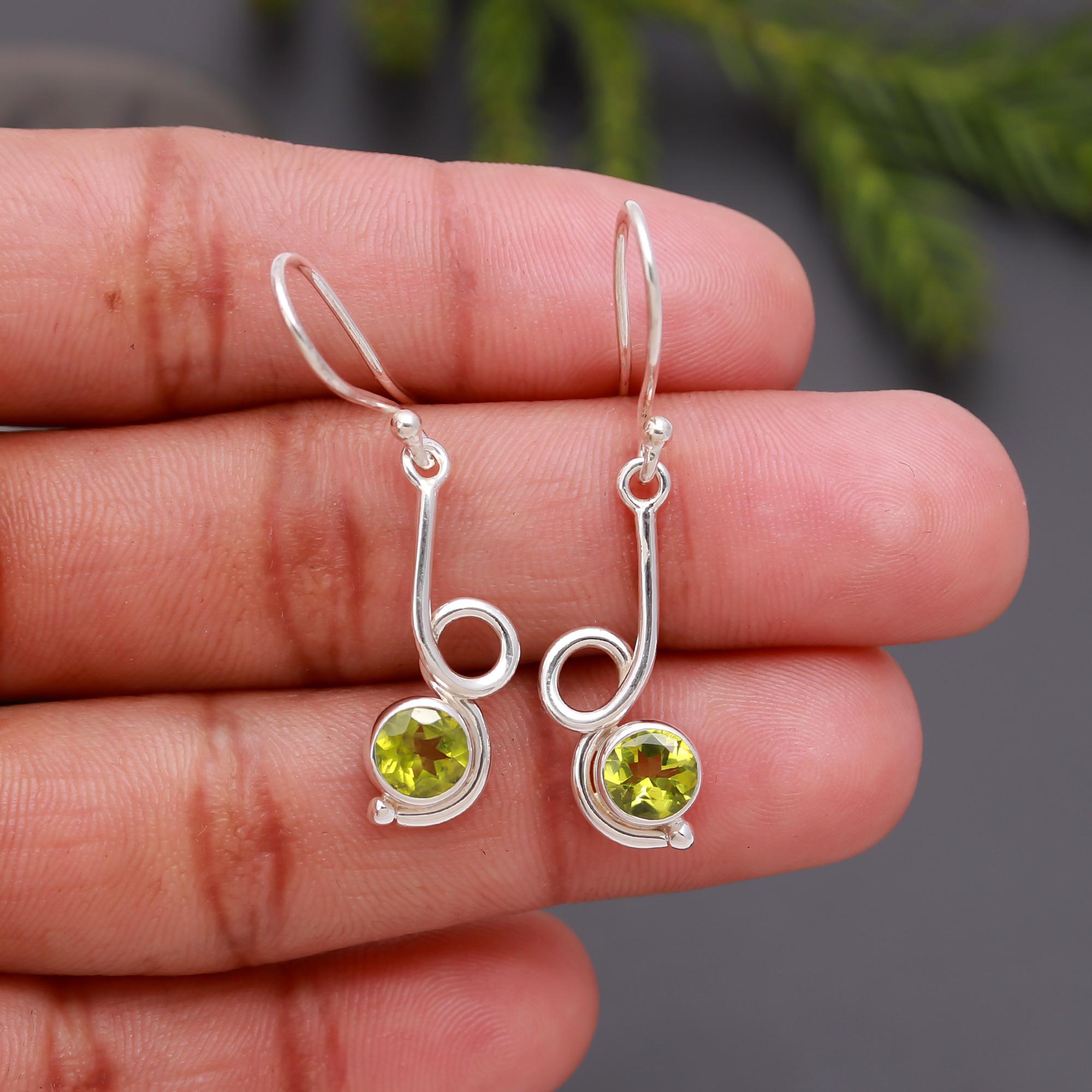 925 Silver Peridot Swirl Dangle Earrings