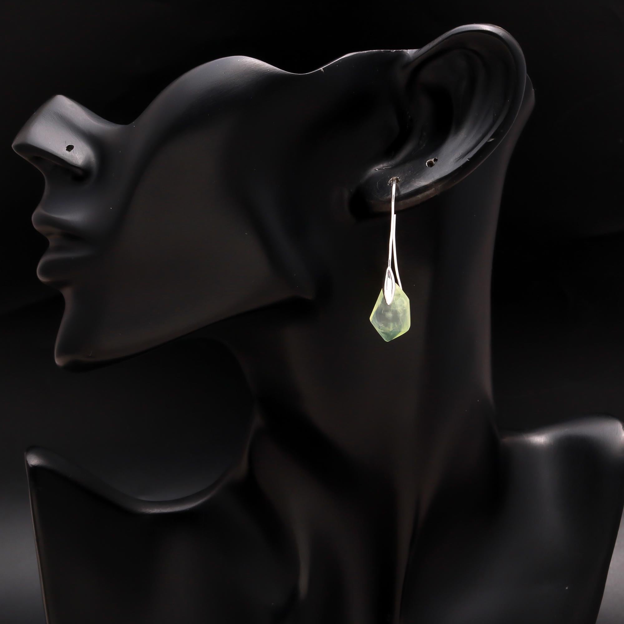 925 Silver Faceted Prehnite Dangle Earrings