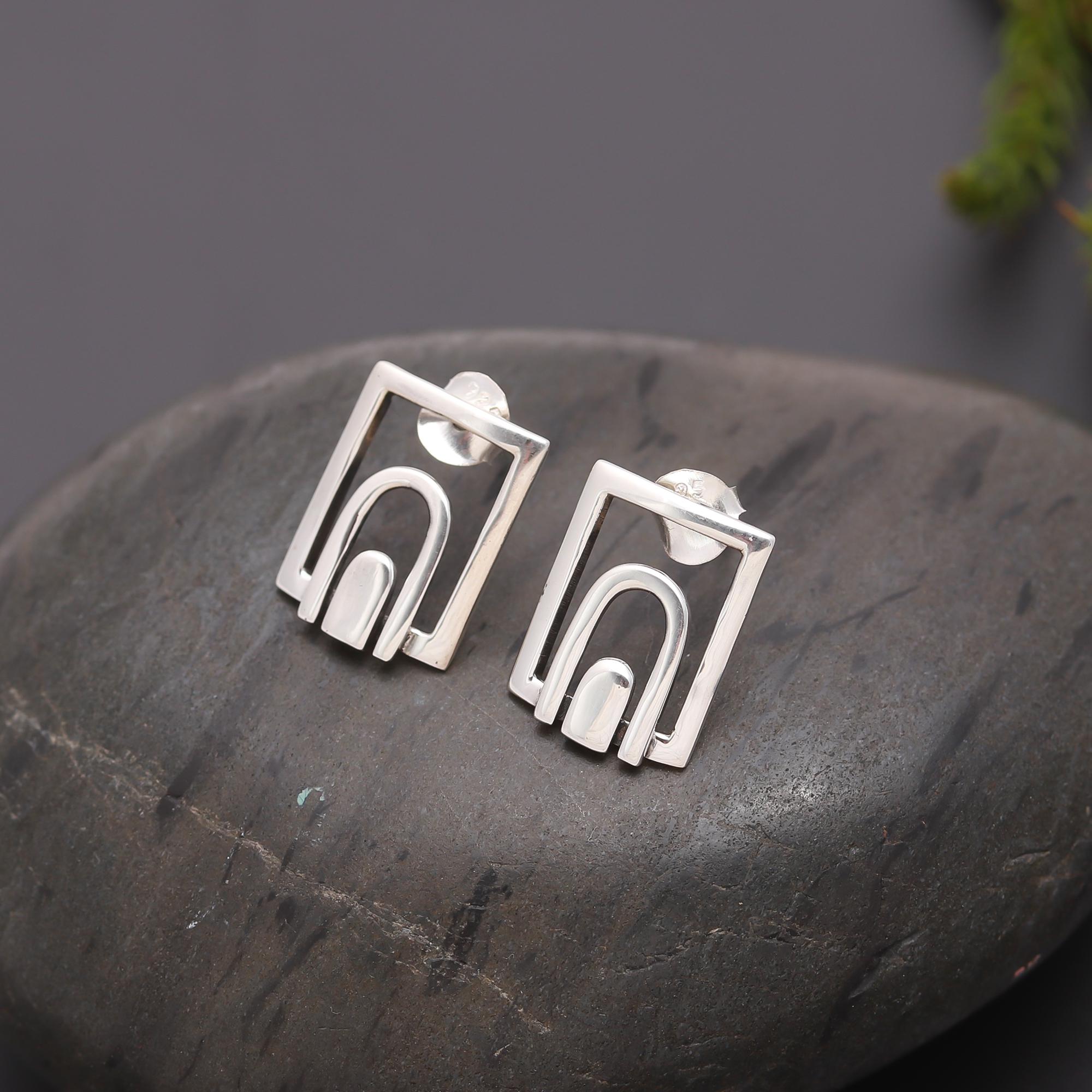 925 Silver Arch Frame Stud Earrings
