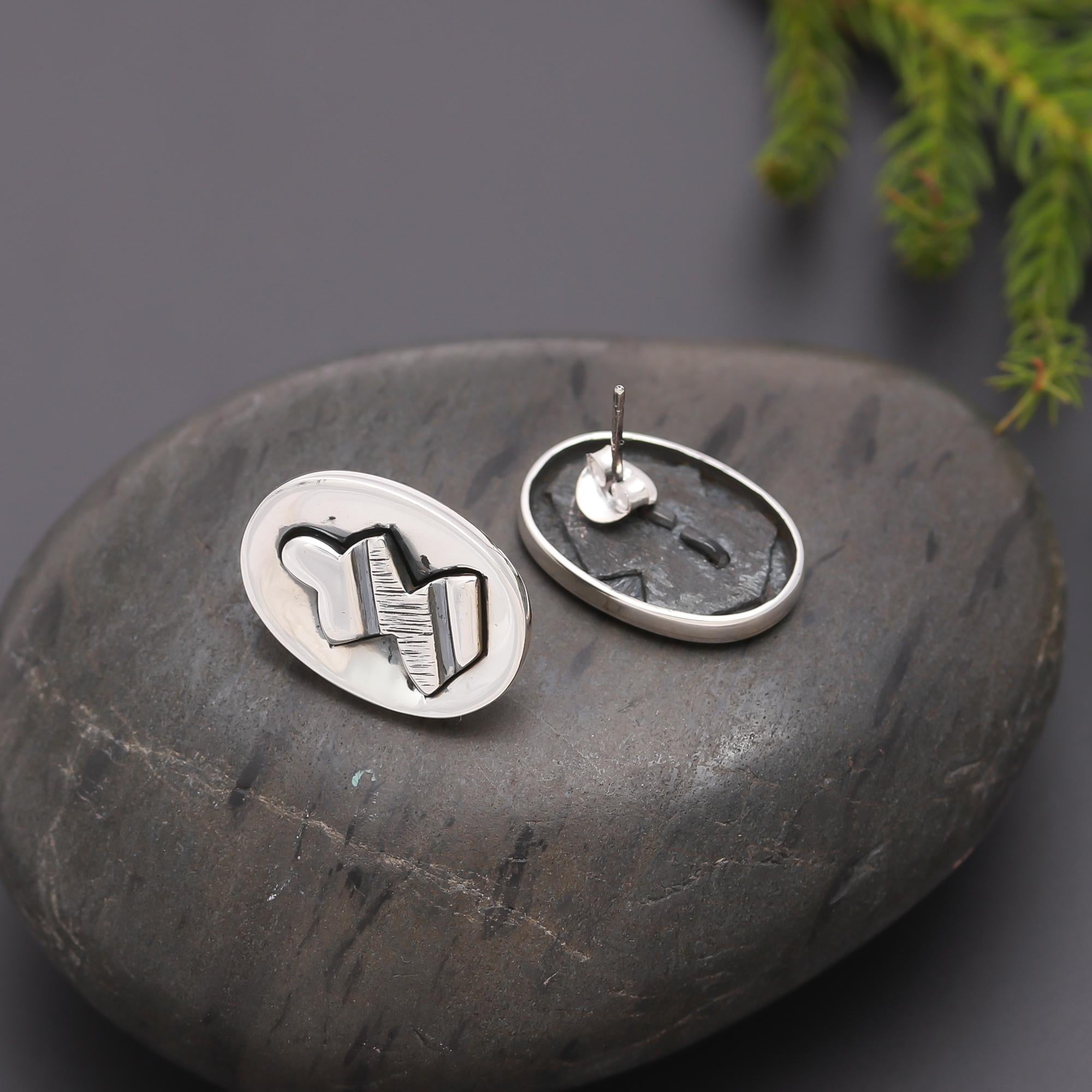 925 Silver Textured Oval Stud Earrings