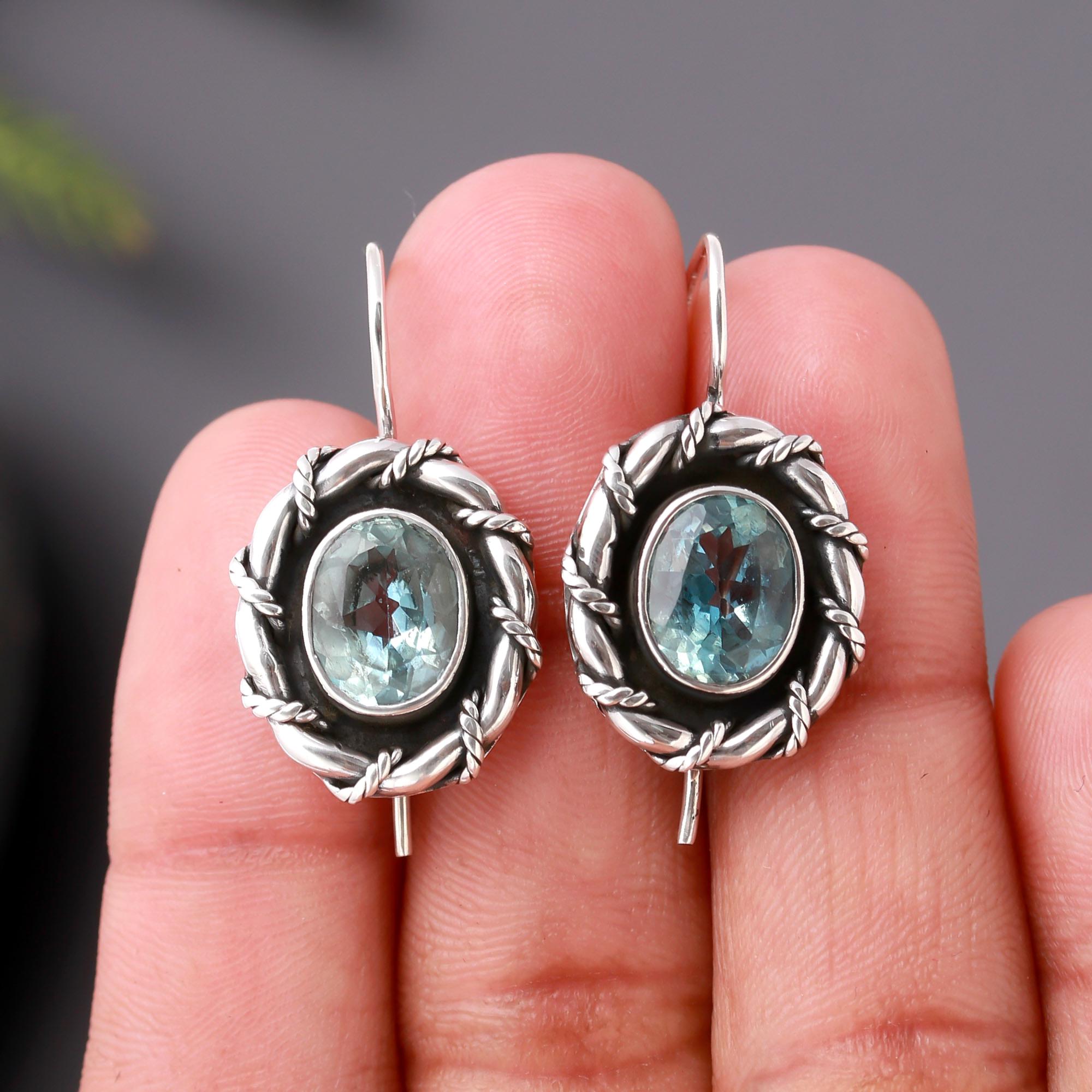 The Vintage Azure: Oxidized Sterling Silver & Blue Topaz Earrings