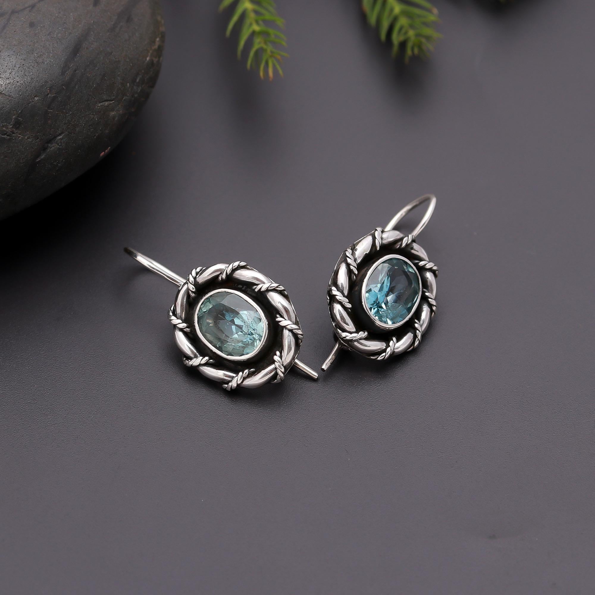 The Vintage Azure: Oxidized Sterling Silver & Blue Topaz Earrings