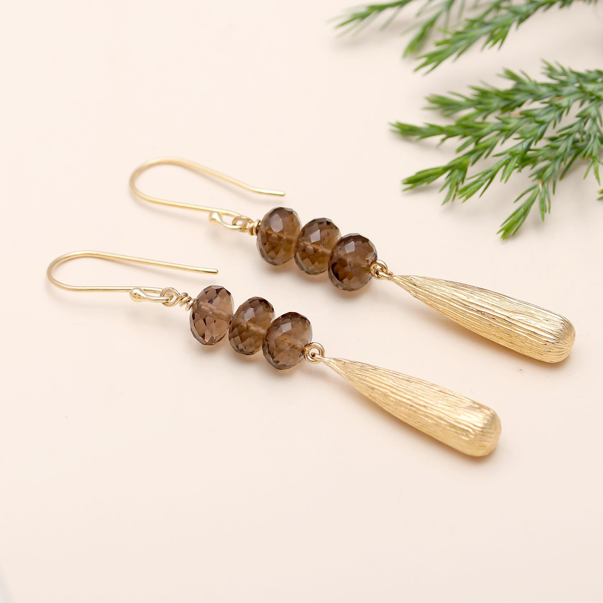 The Golden Bark: Smoky Quartz & Textured Drop Earrings