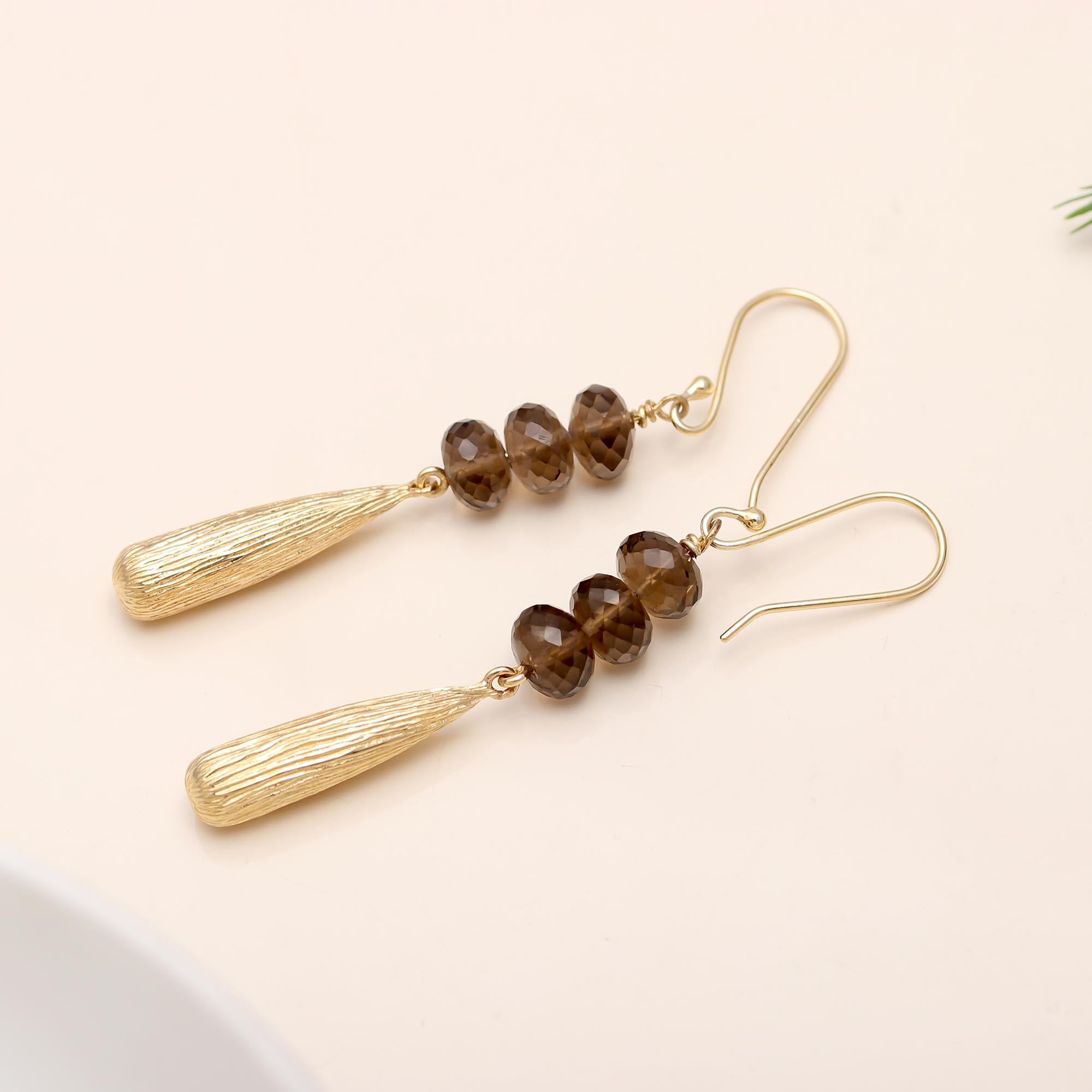 The Golden Bark: Smoky Quartz & Textured Drop Earrings