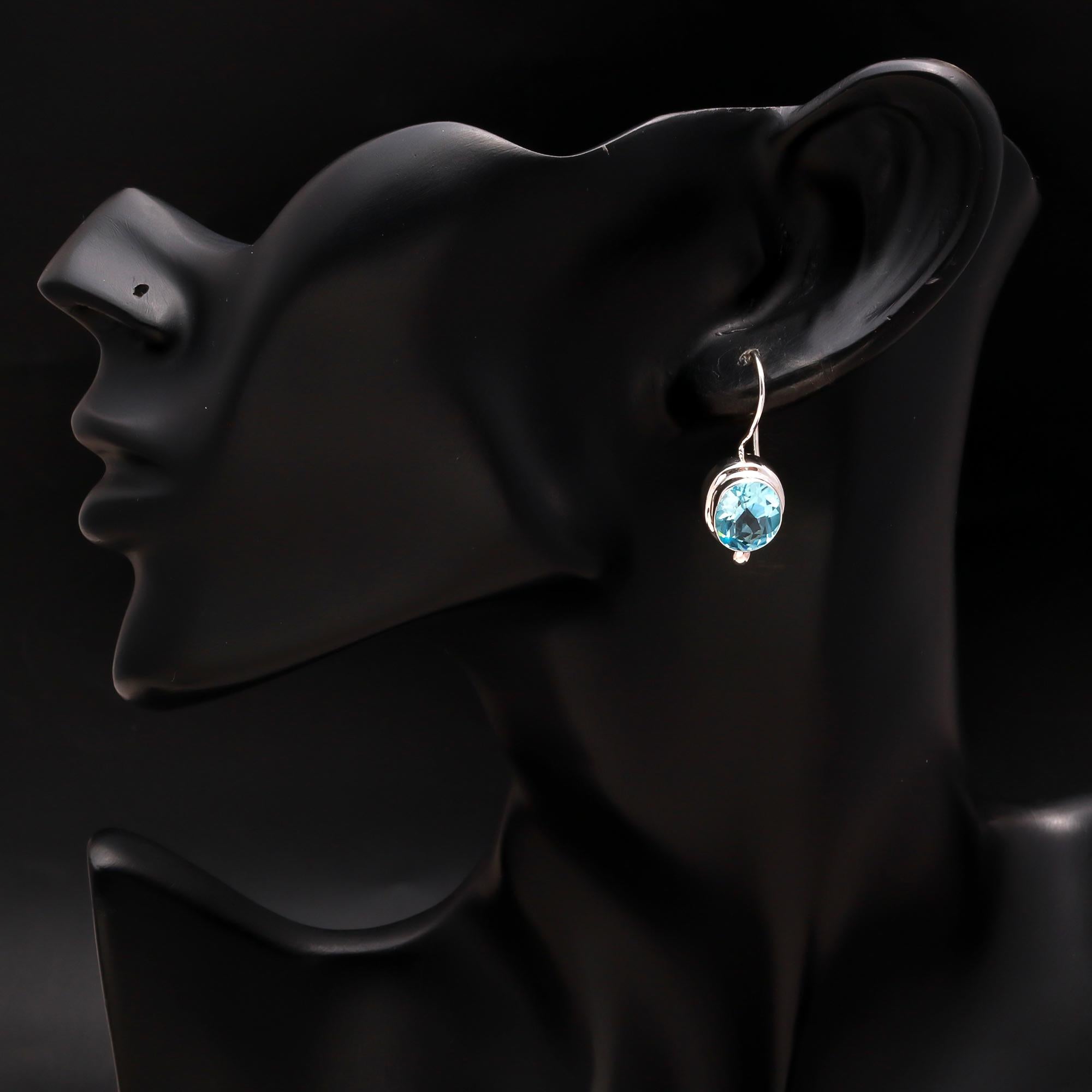 925 Silver Blue Topaz Dangle Earrings