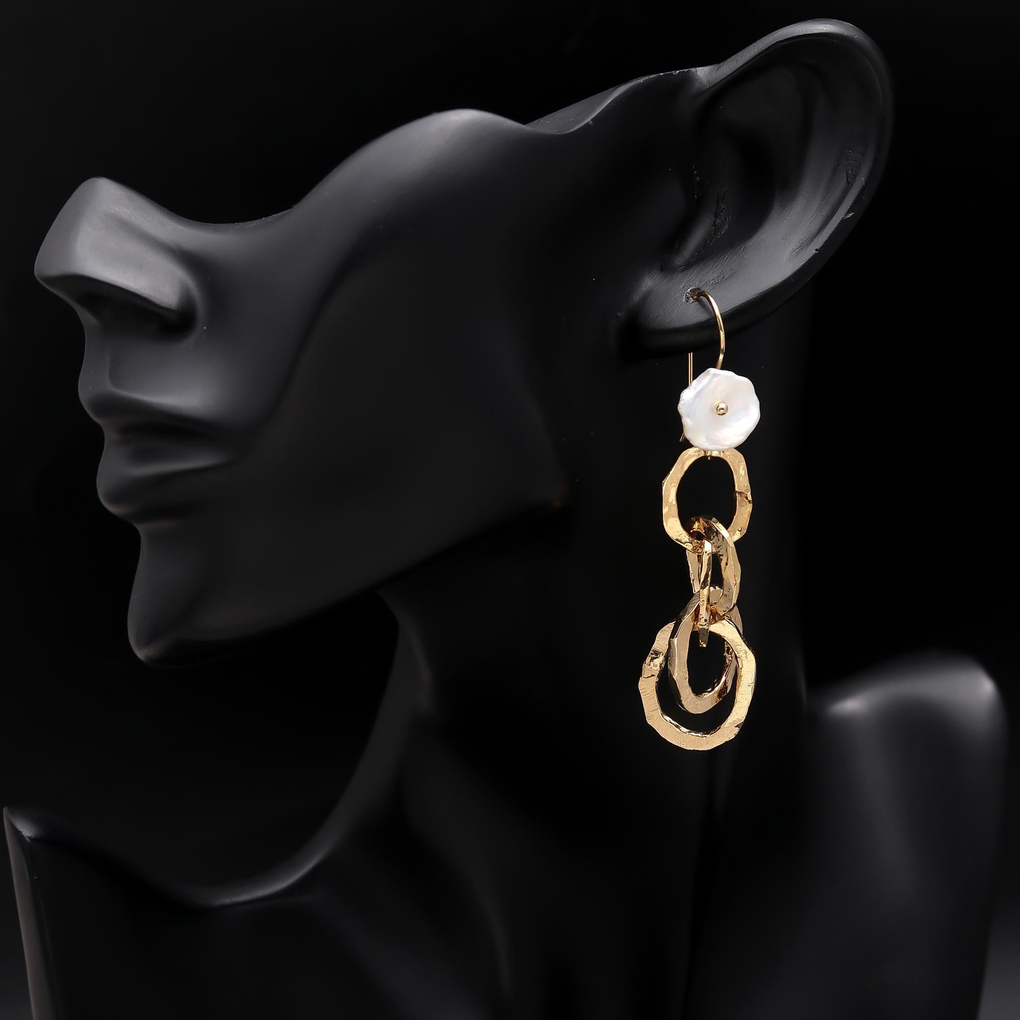 The Pearl Blossom Links: Carved Pearl & Gold Chain Earrings
