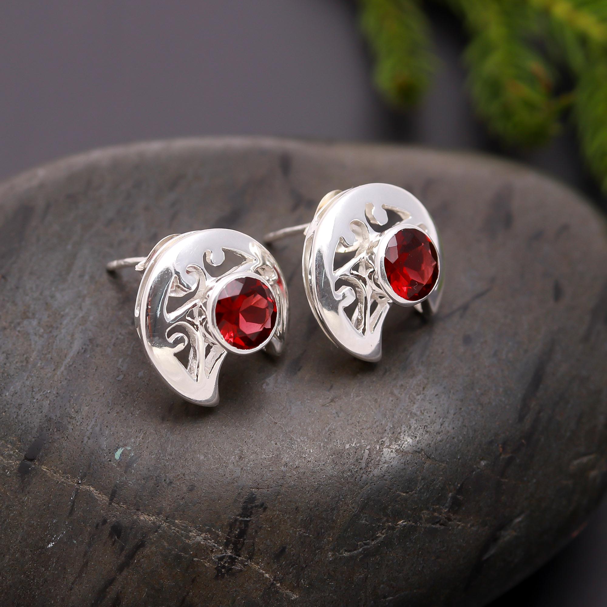 925 Silver Garnet Stud Earrings