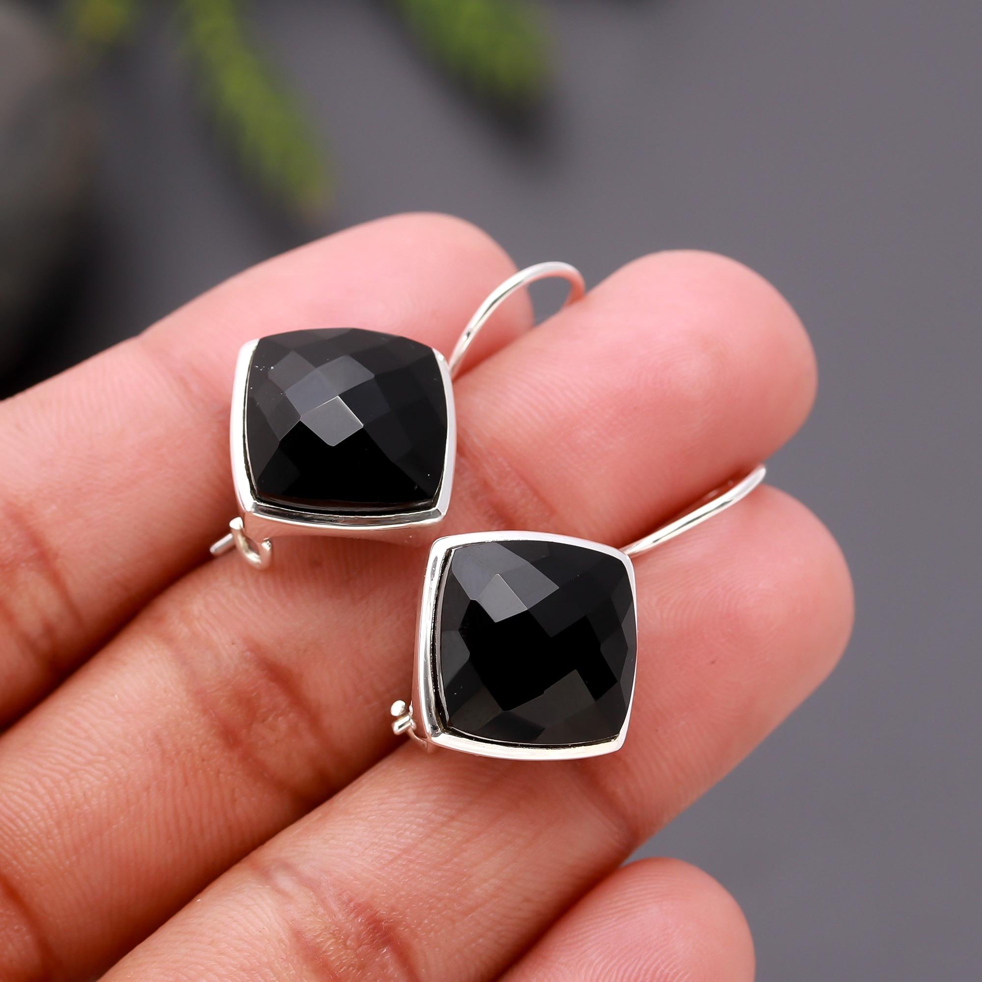 925 Silver Black Onyx Dangle Earrings