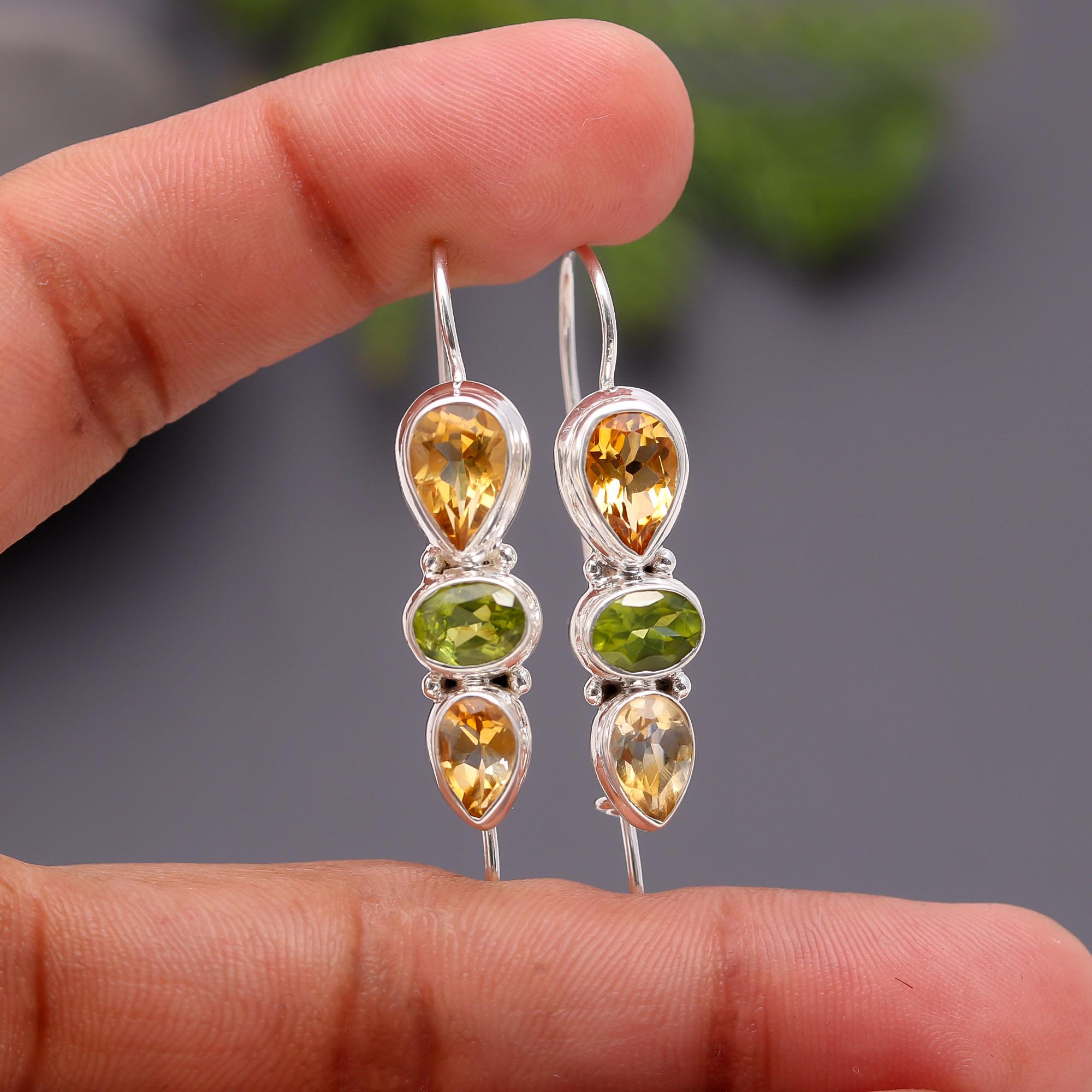 925 Silver Multi-Stone Dangle Earrings