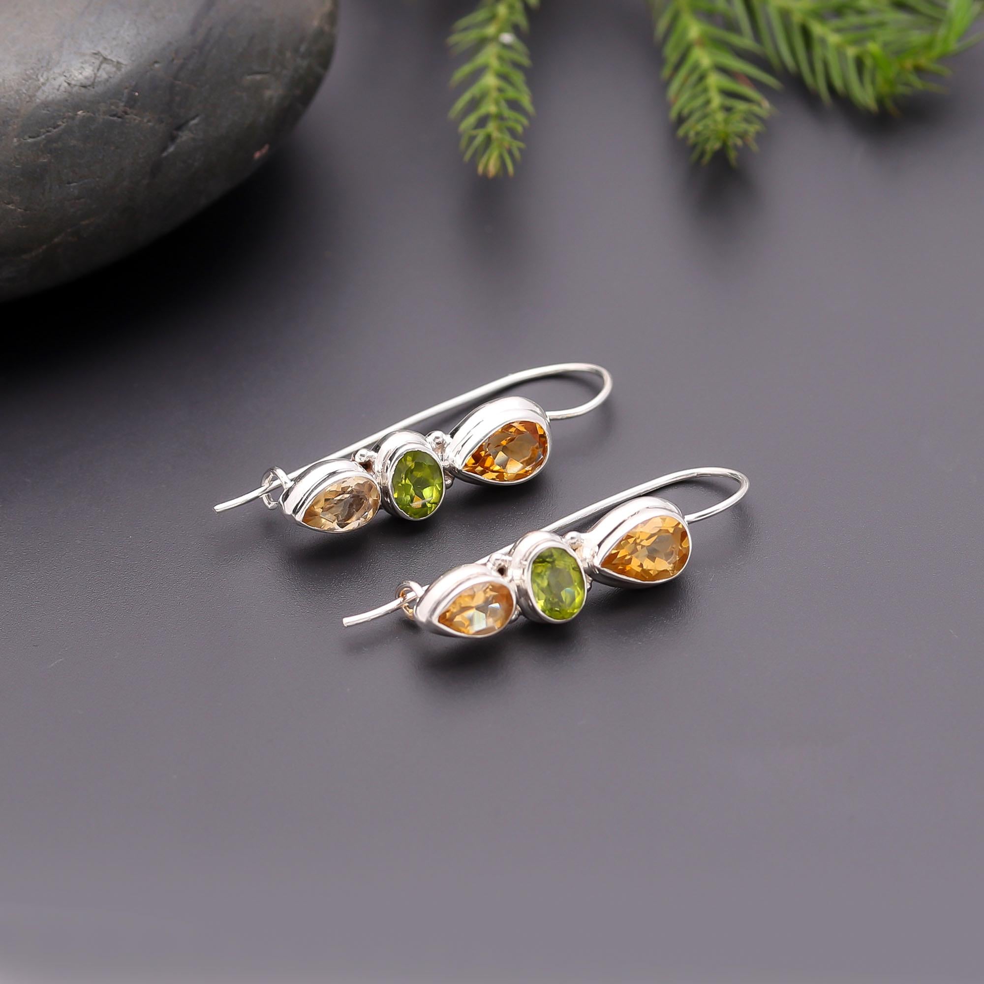 925 Silver Multi-Stone Dangle Earrings