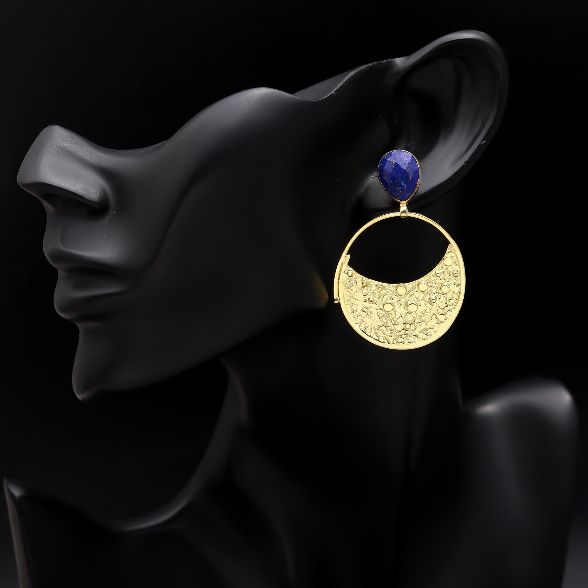 The Celestial Voyager: Lapis Lazuli & Gold Crescent Earrings