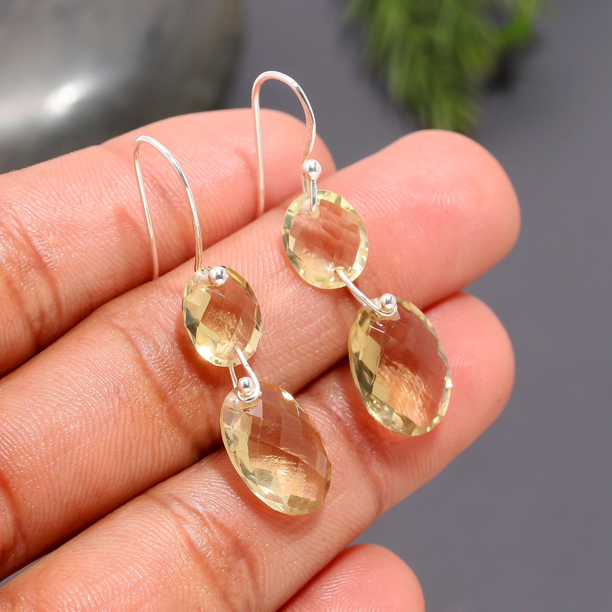925 Silver Lemon Quartz Dangle Earrings