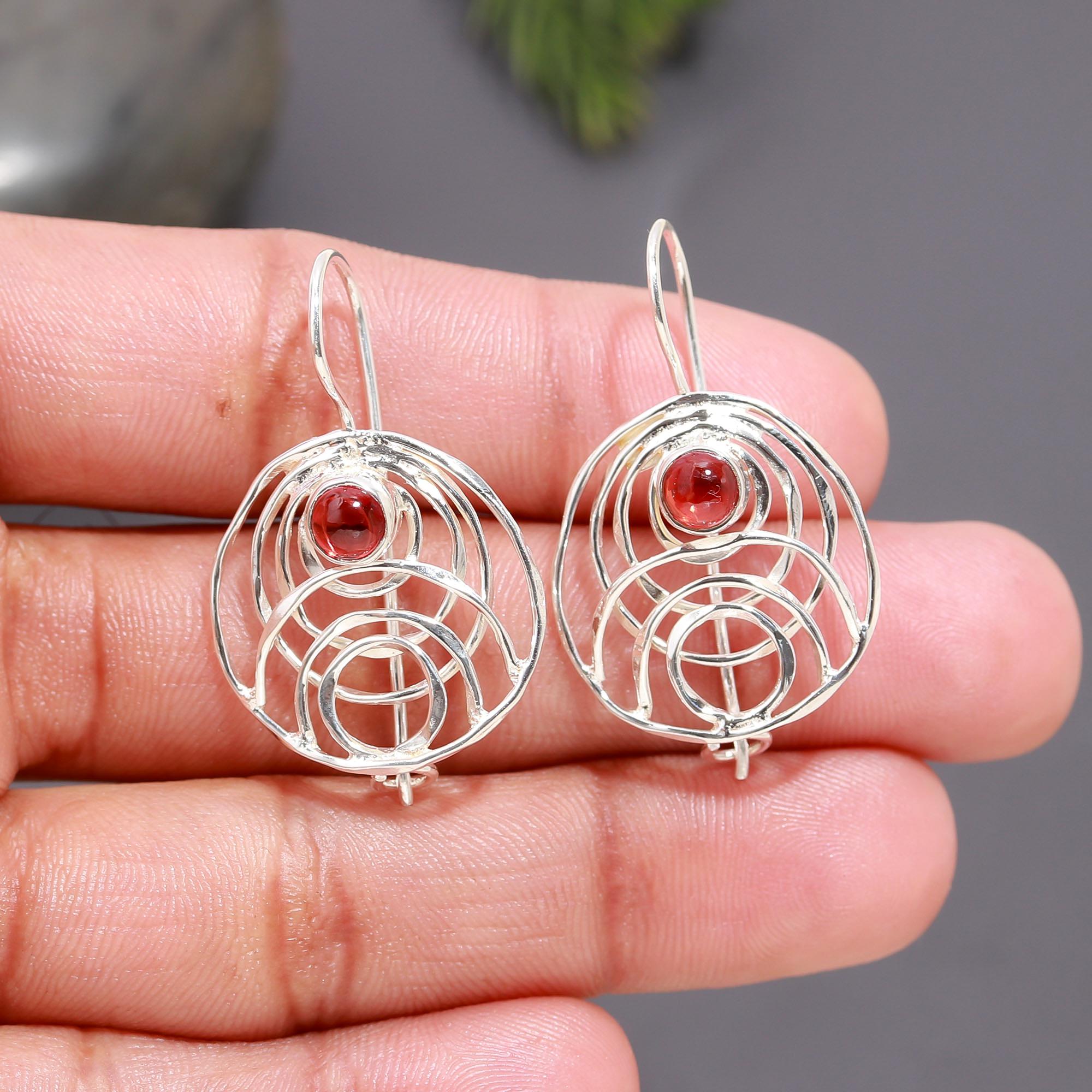 925 Silver Garnet Dangle Earrings