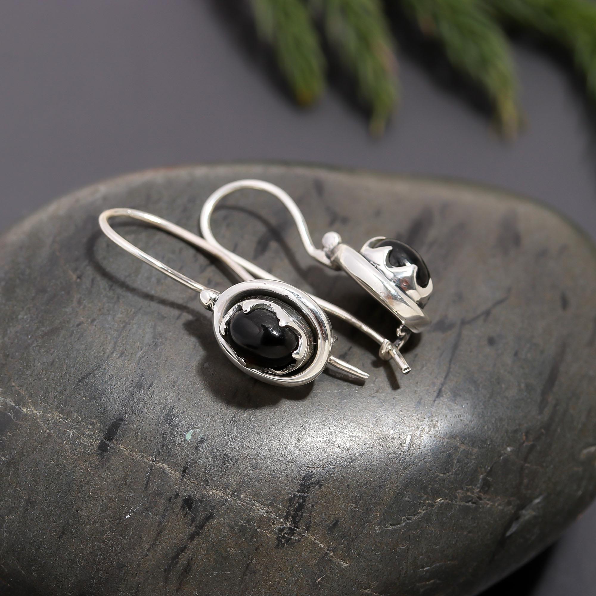 925 Silver Black Onyx Swirl Dangle Earrings
