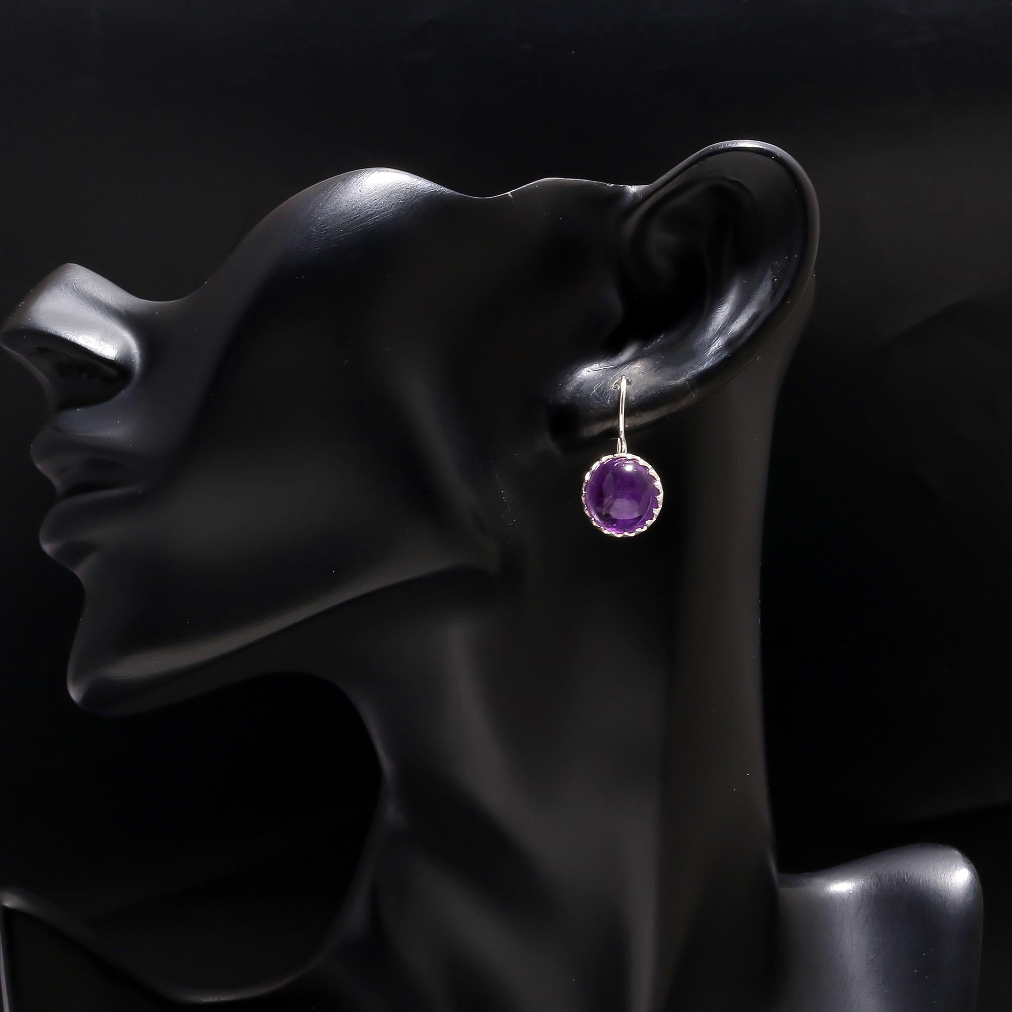 925 Silver Round Amethyst Dangle Earrings