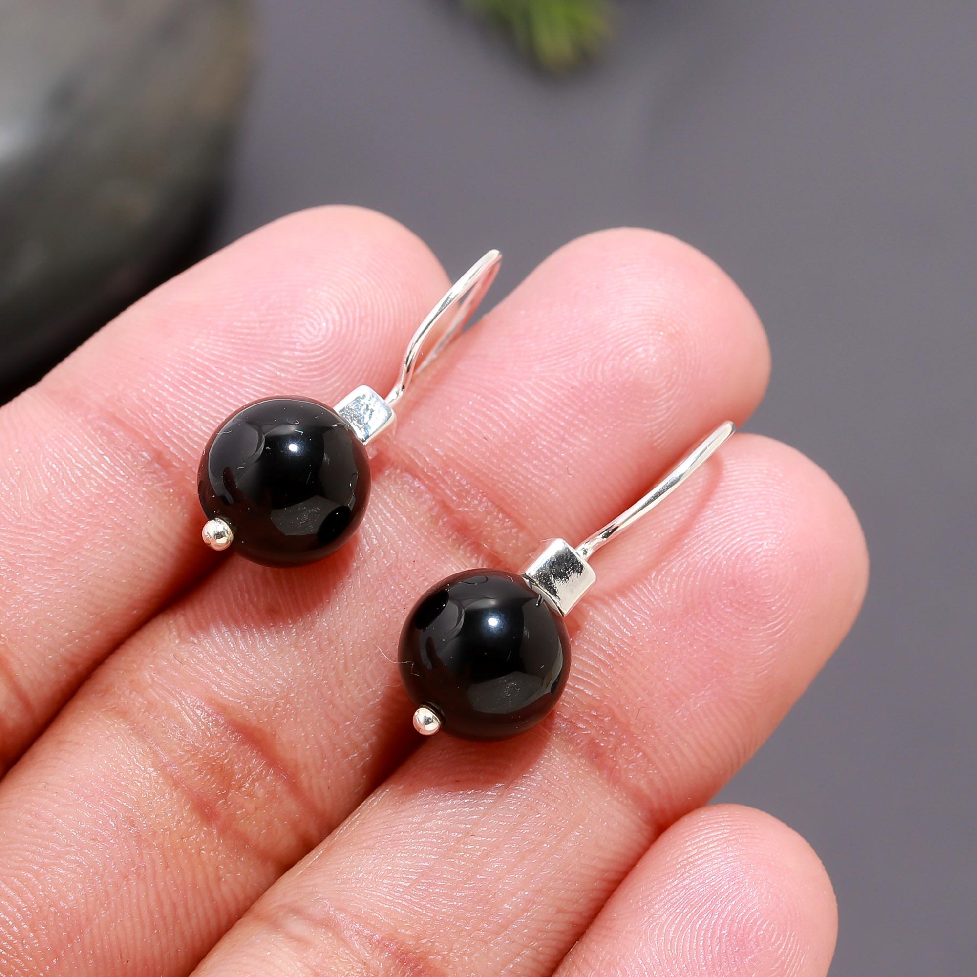 925 Silver Black Onyx Dangle Earrings