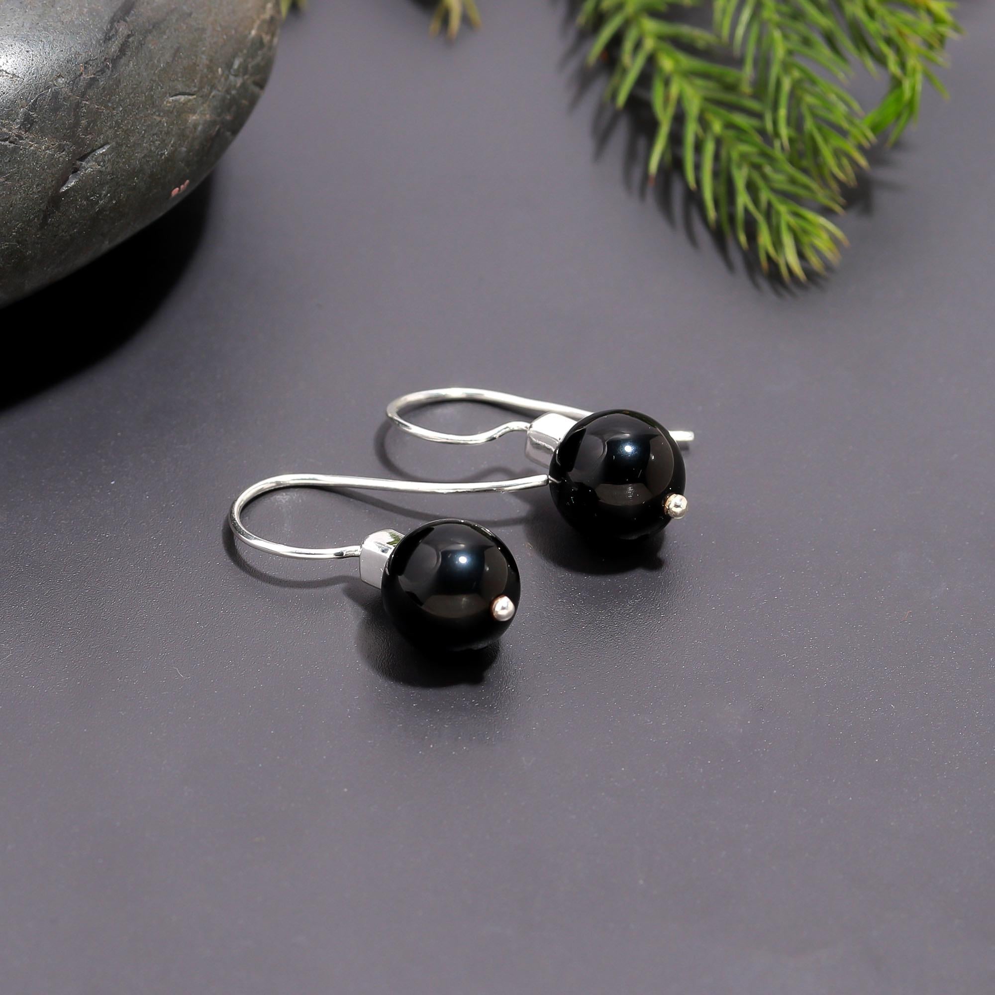 925 Silver Black Onyx Dangle Earrings