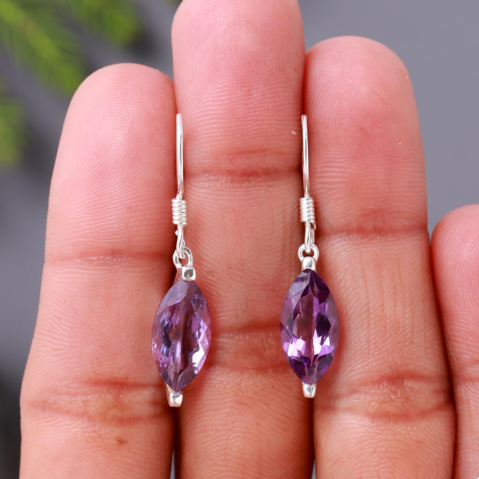 925 Silver Amethyst Dangle Earrings