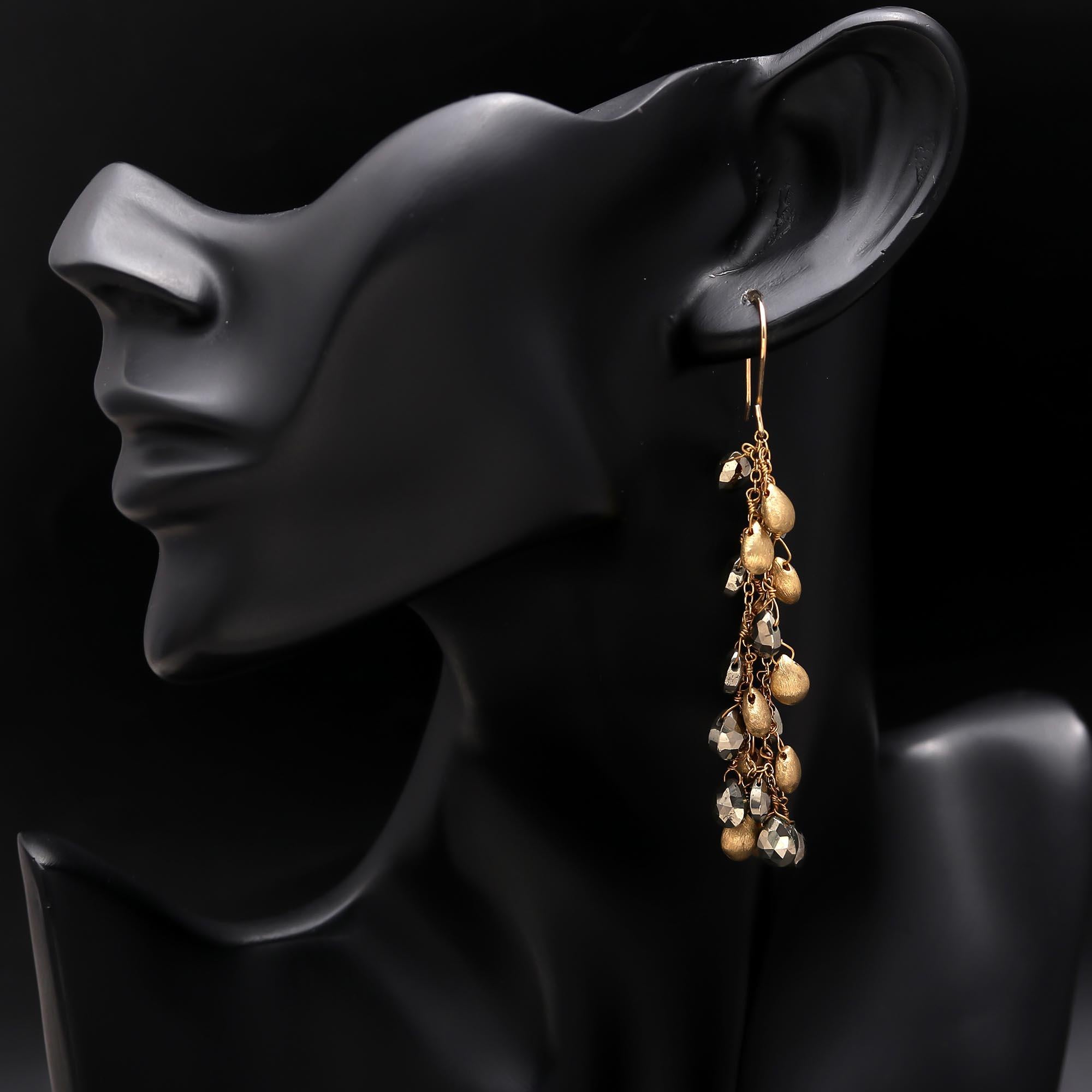 The Gilded Shadow: Pyrite & Matte Gold Cluster Earrings