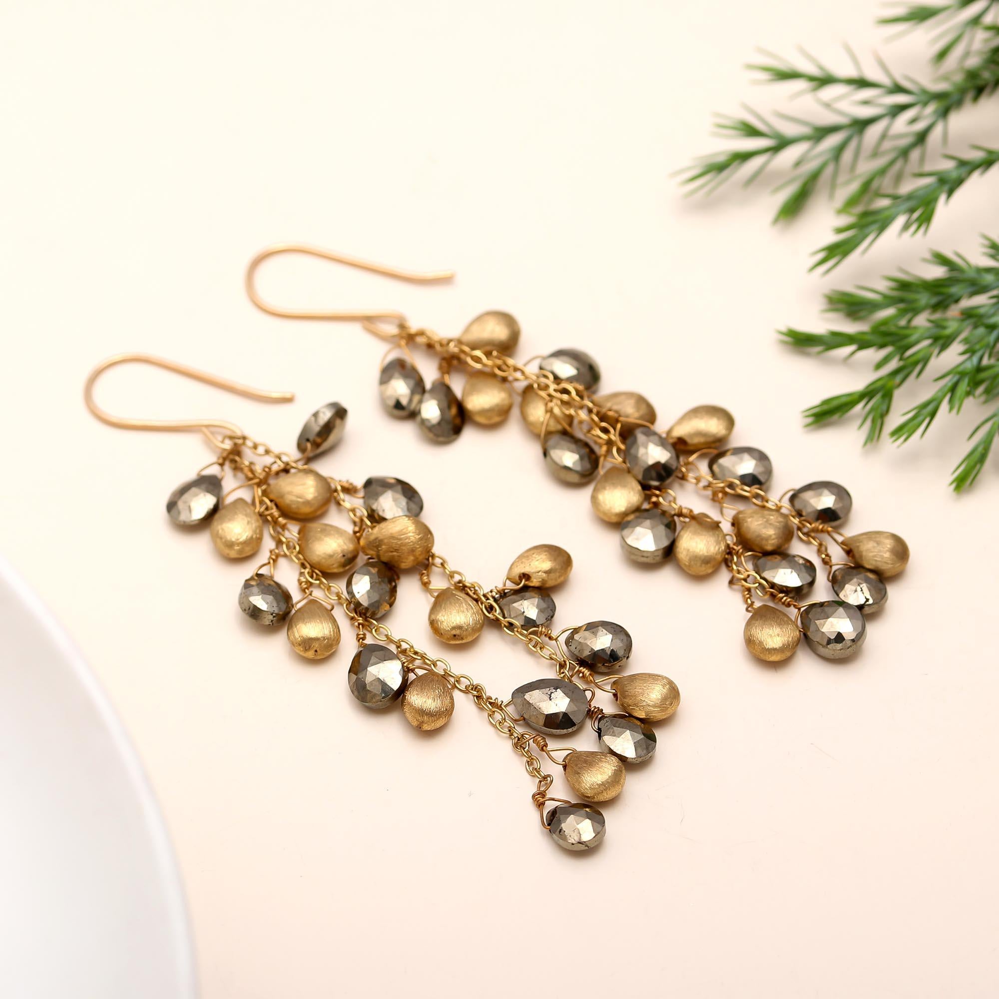 The Gilded Shadow: Pyrite & Matte Gold Cluster Earrings
