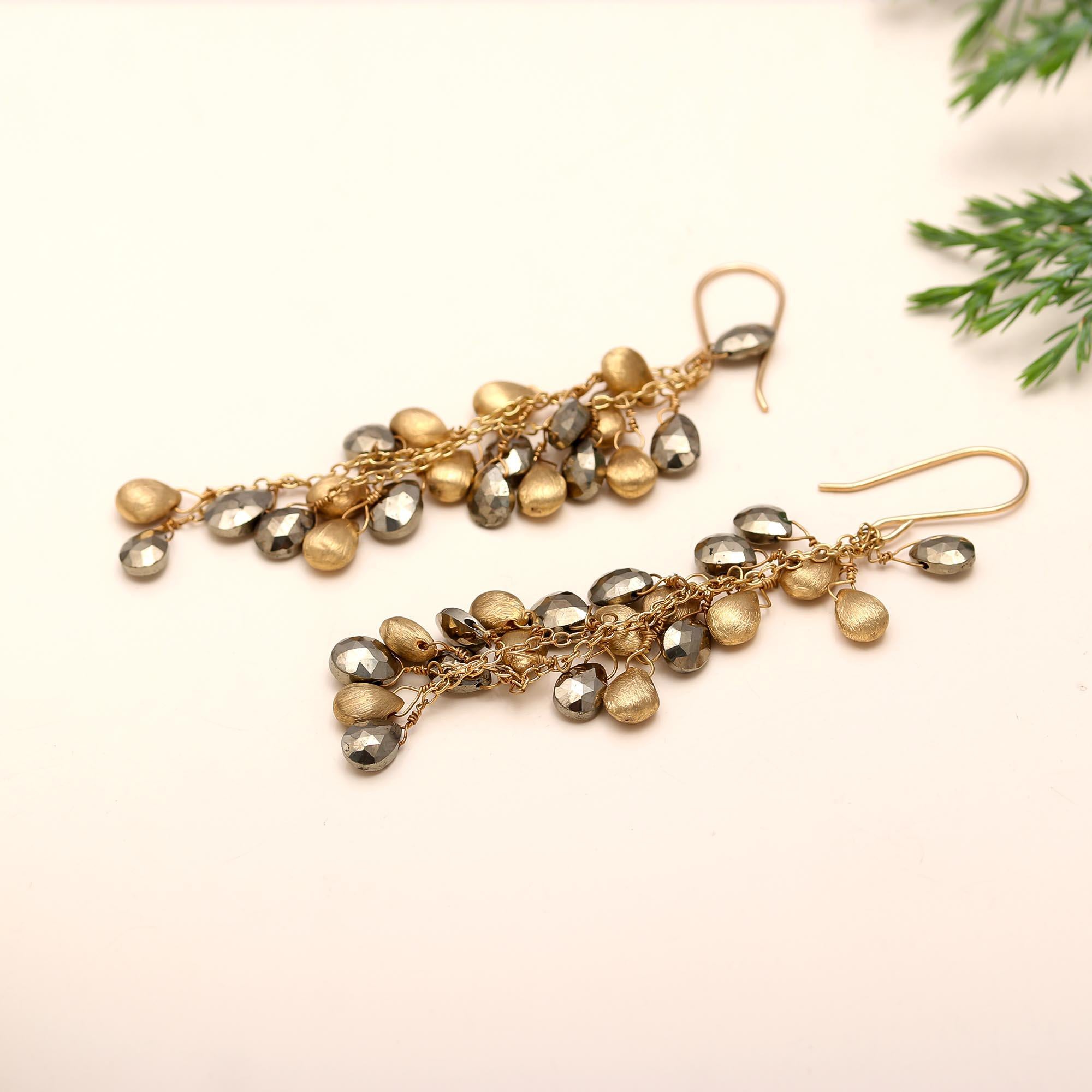 The Gilded Shadow: Pyrite & Matte Gold Cluster Earrings
