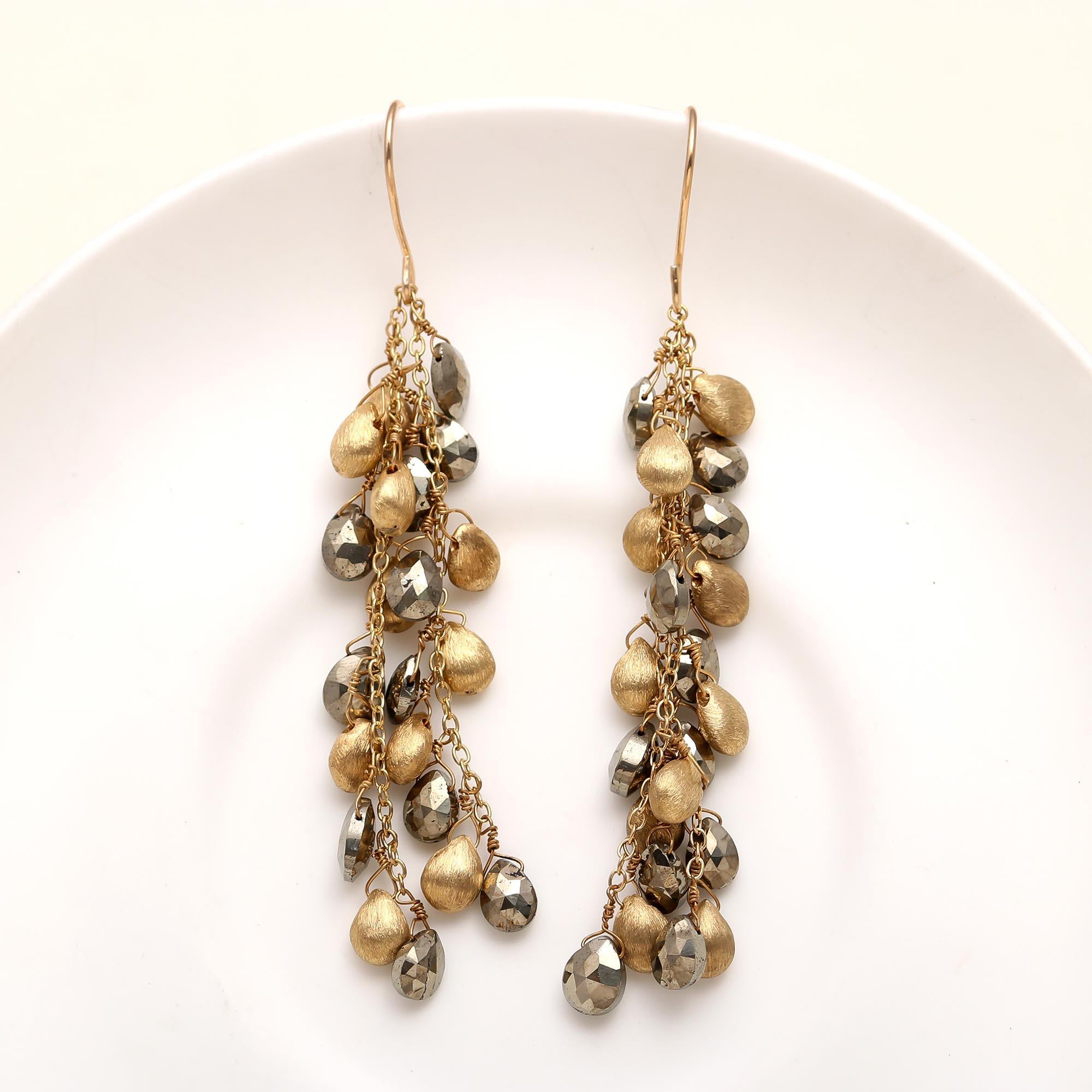 The Gilded Shadow: Pyrite & Matte Gold Cluster Earrings