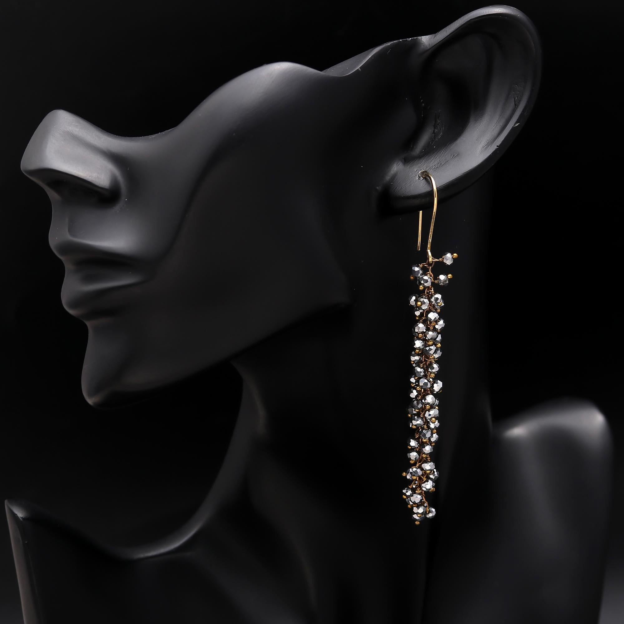 The Graphite Cluster: Hematite & Gold Linear Earrings