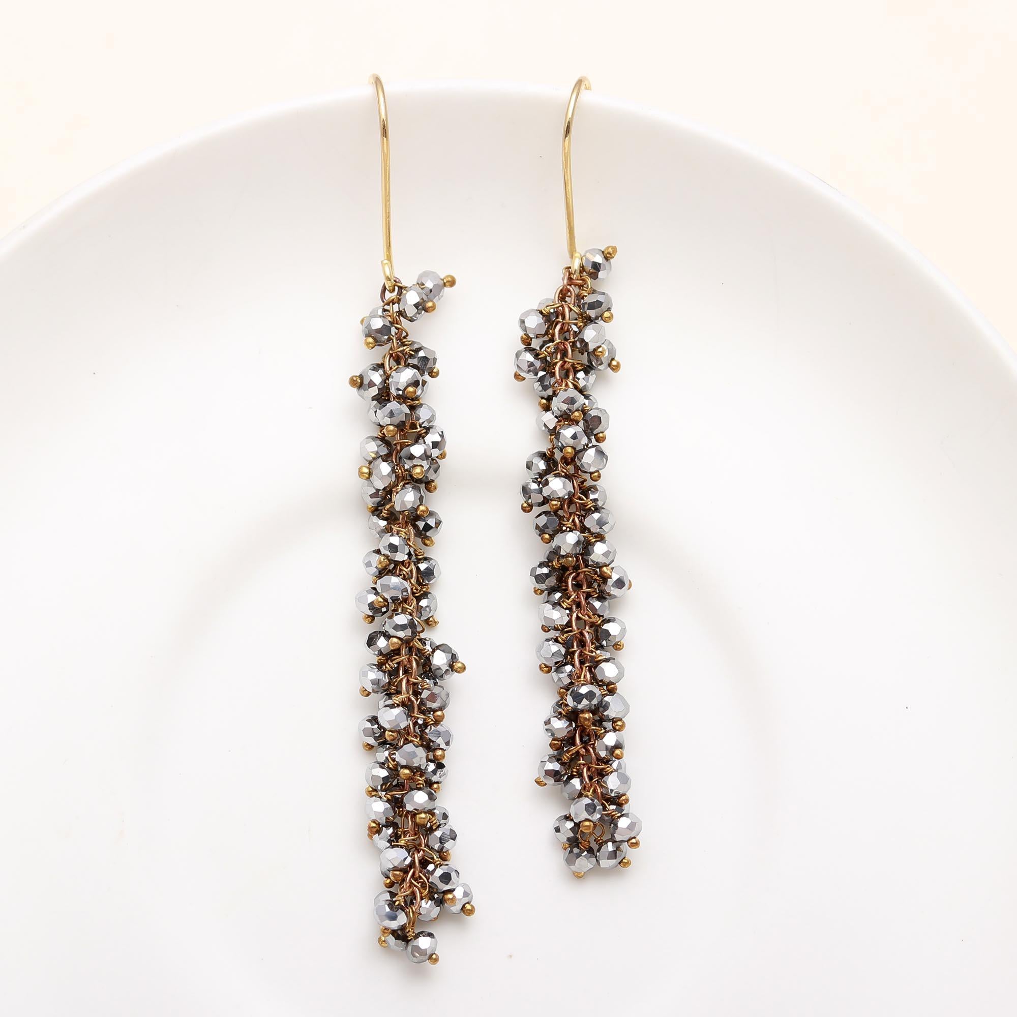 The Graphite Cluster: Hematite & Gold Linear Earrings