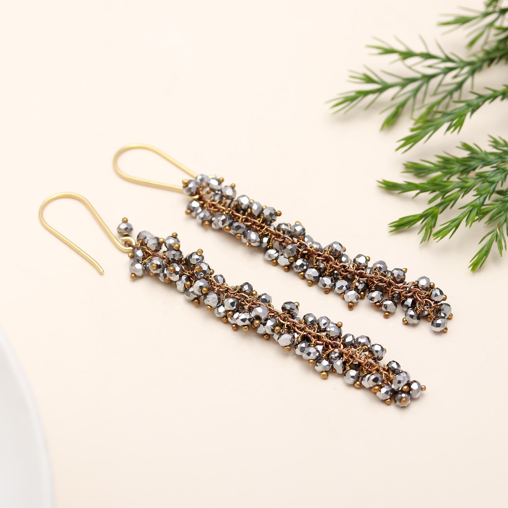 Brass Seed Bead Grapevine Earrings  Hypoallergenic