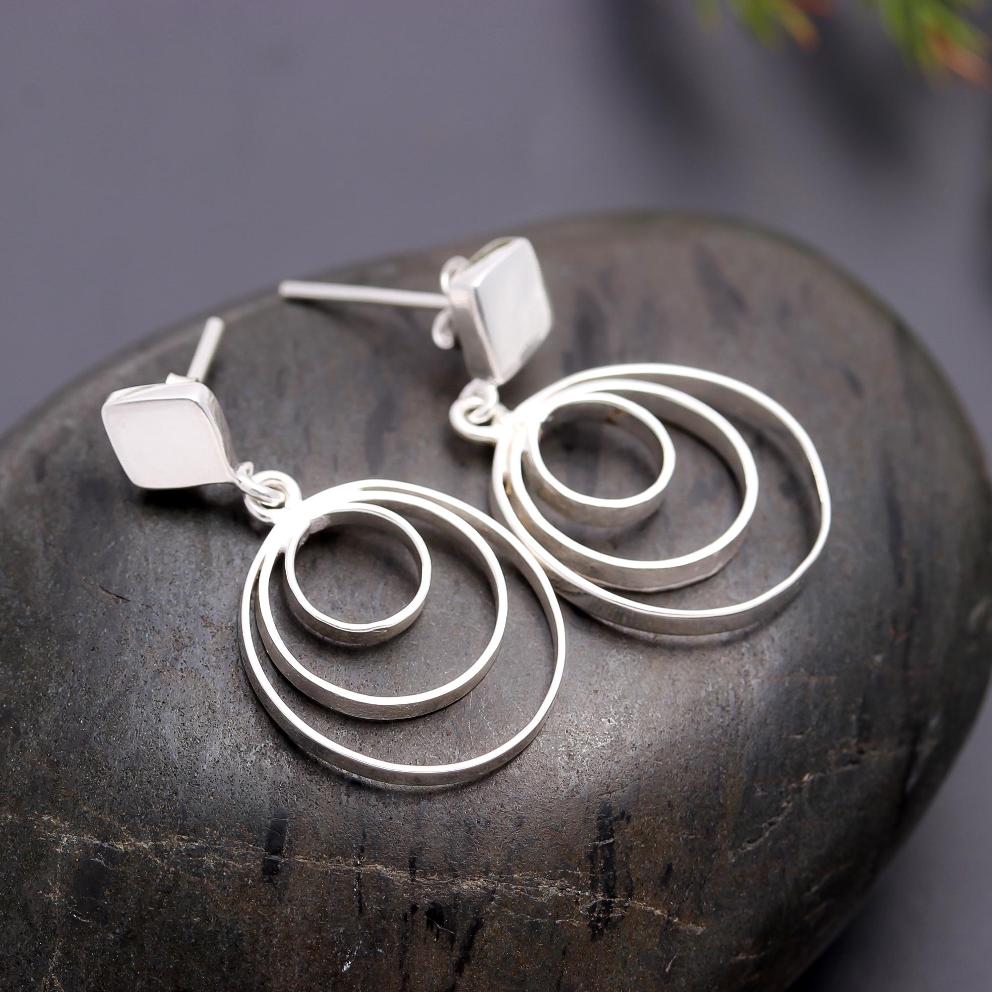 925 Silver Multi Circle Drop Earrings