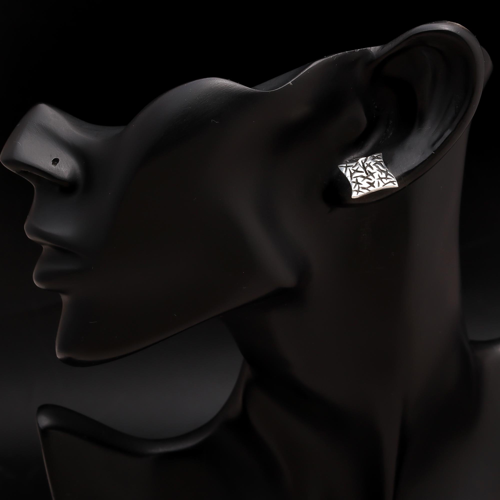 925 Silver Textured Square Stud Earrings