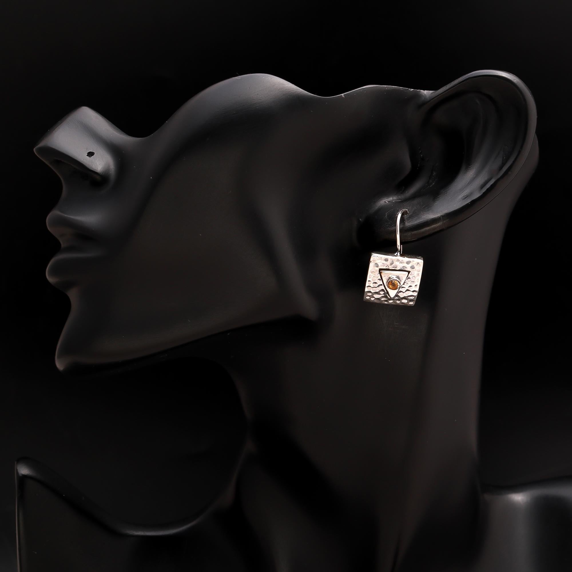 925 Silver Hammered Square Earrings