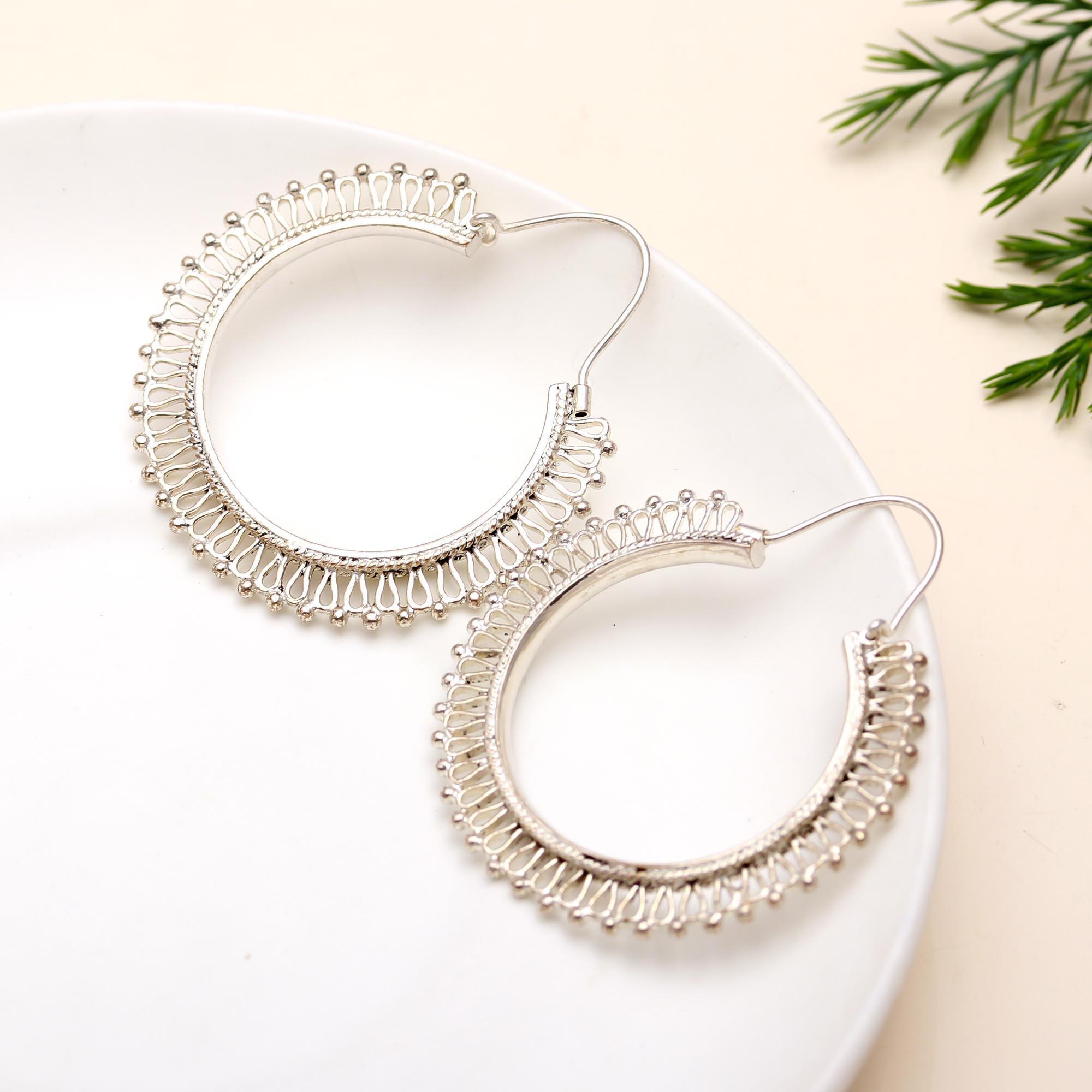 The Silver Lattice: Intricate Filigree Hoop Earrings