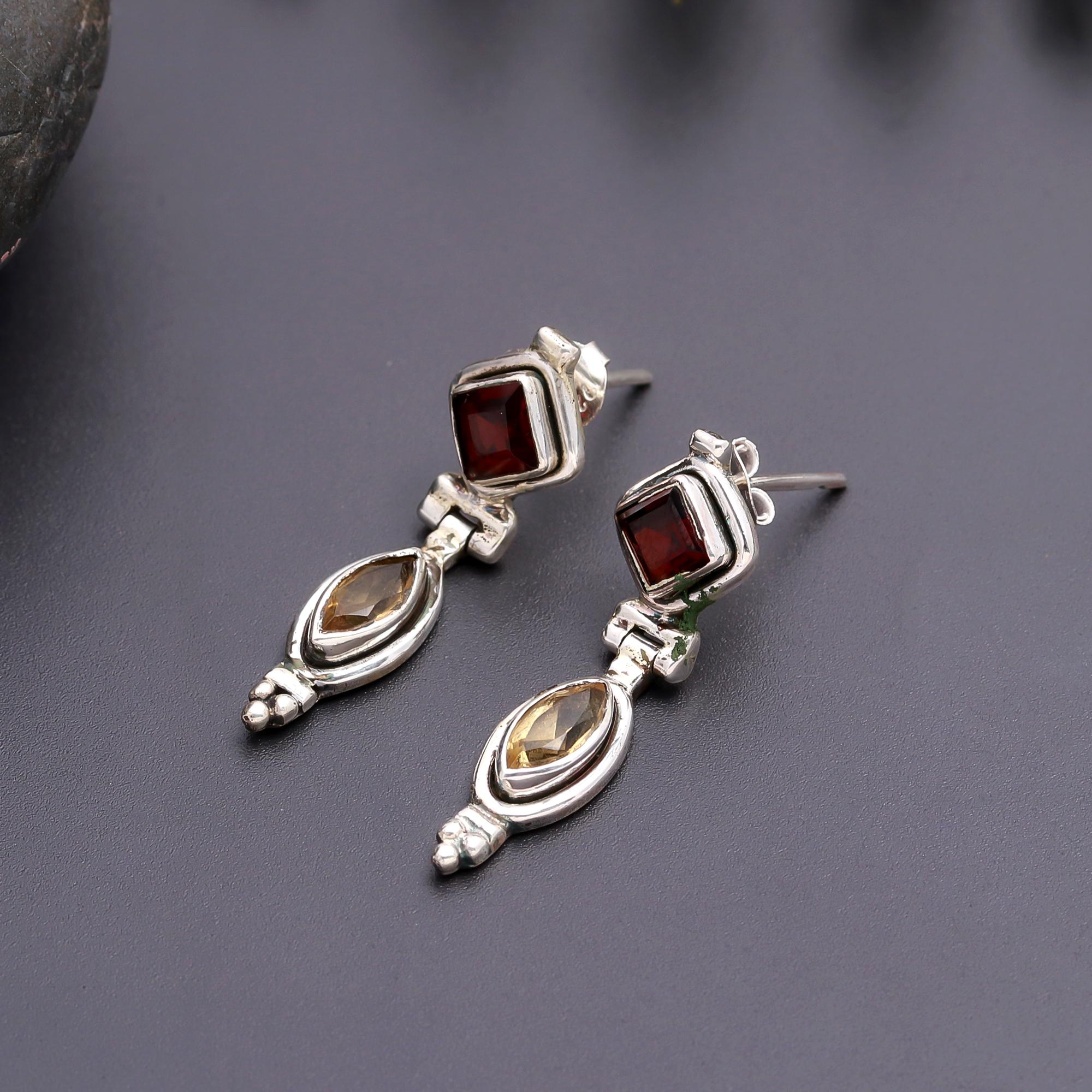925 Silver Dual-Stone Drop Earrings