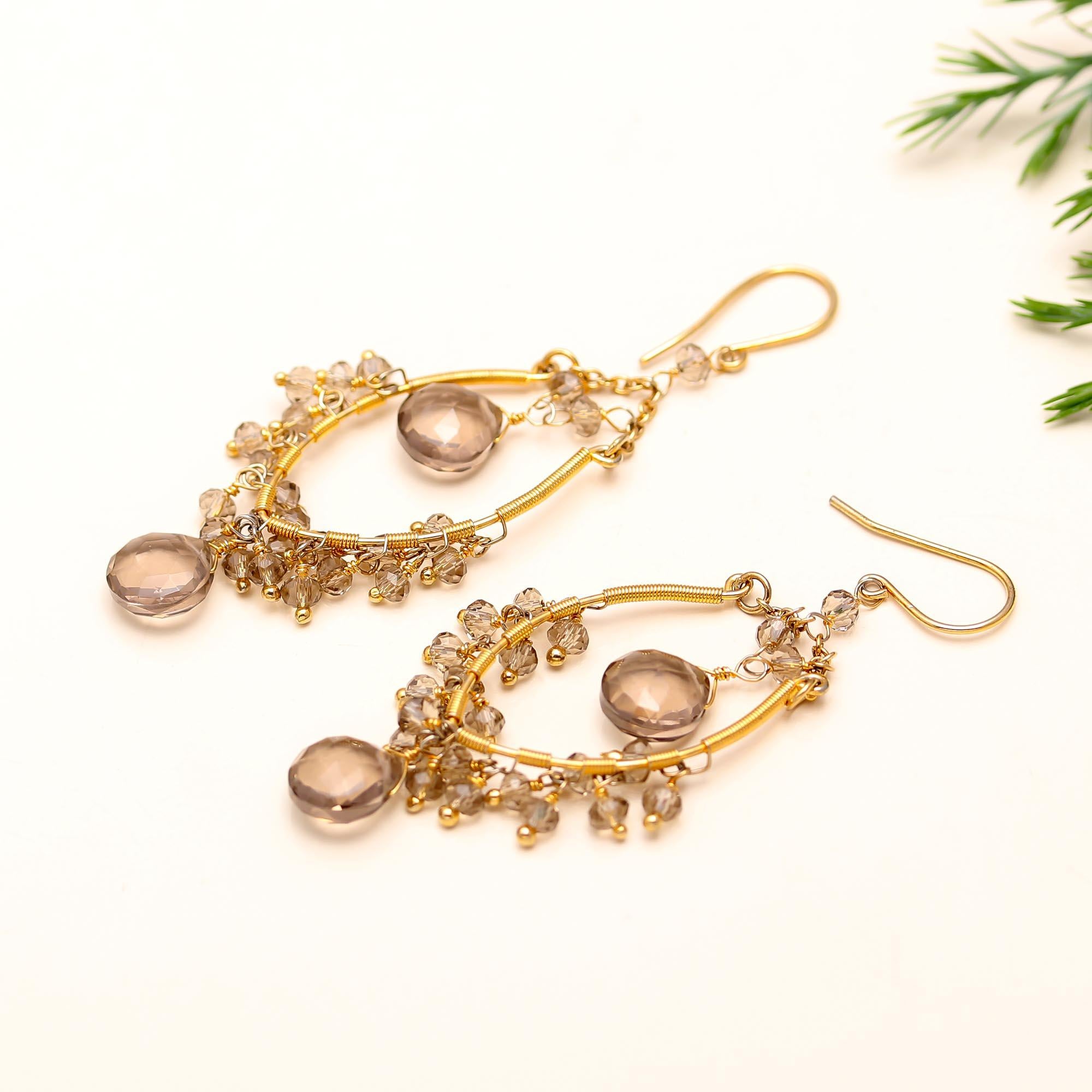 The Smoky Quartz Weave: Wire-Wrapped Teardrop Earrings