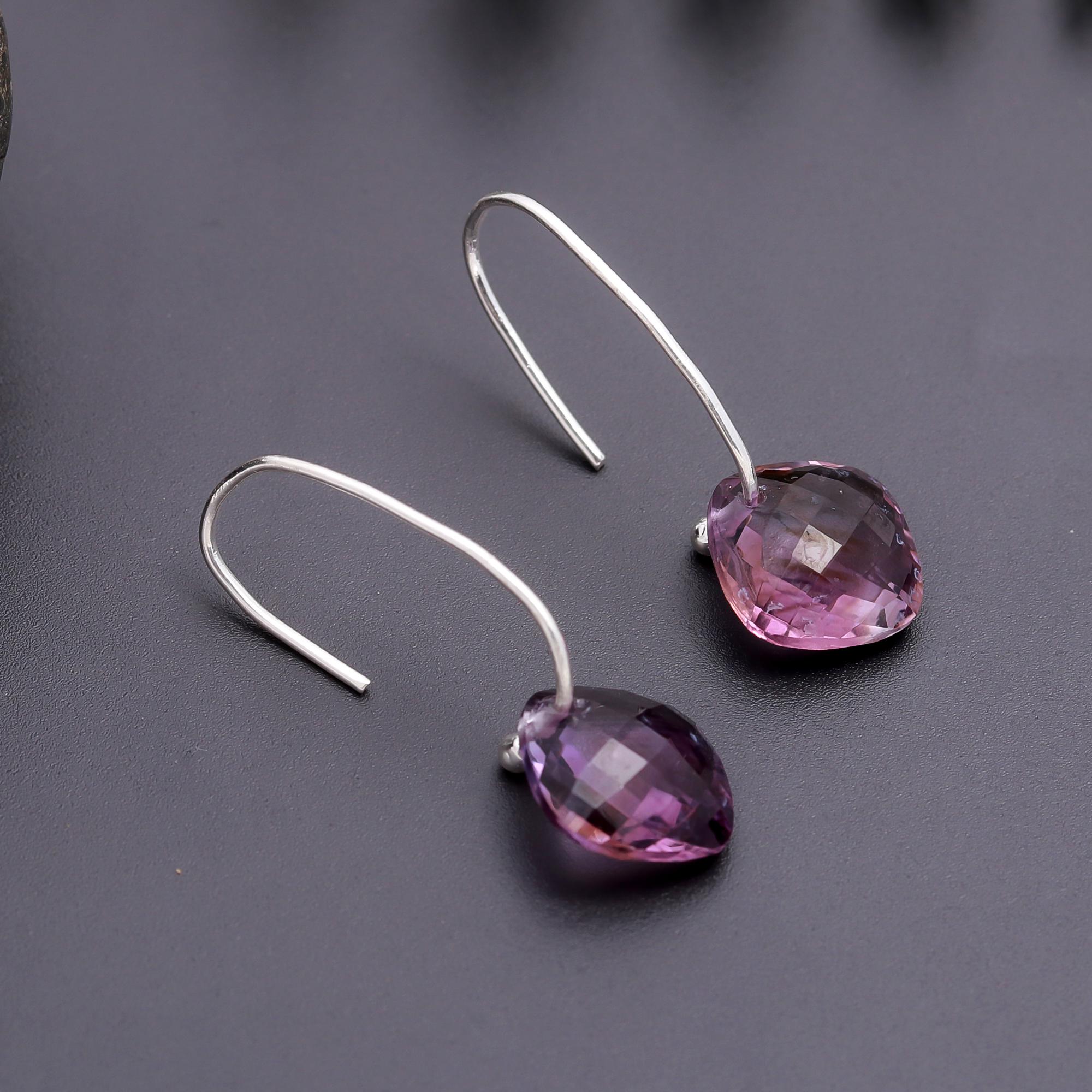 925 Silver Faceted Amethyst Dangle Earrings